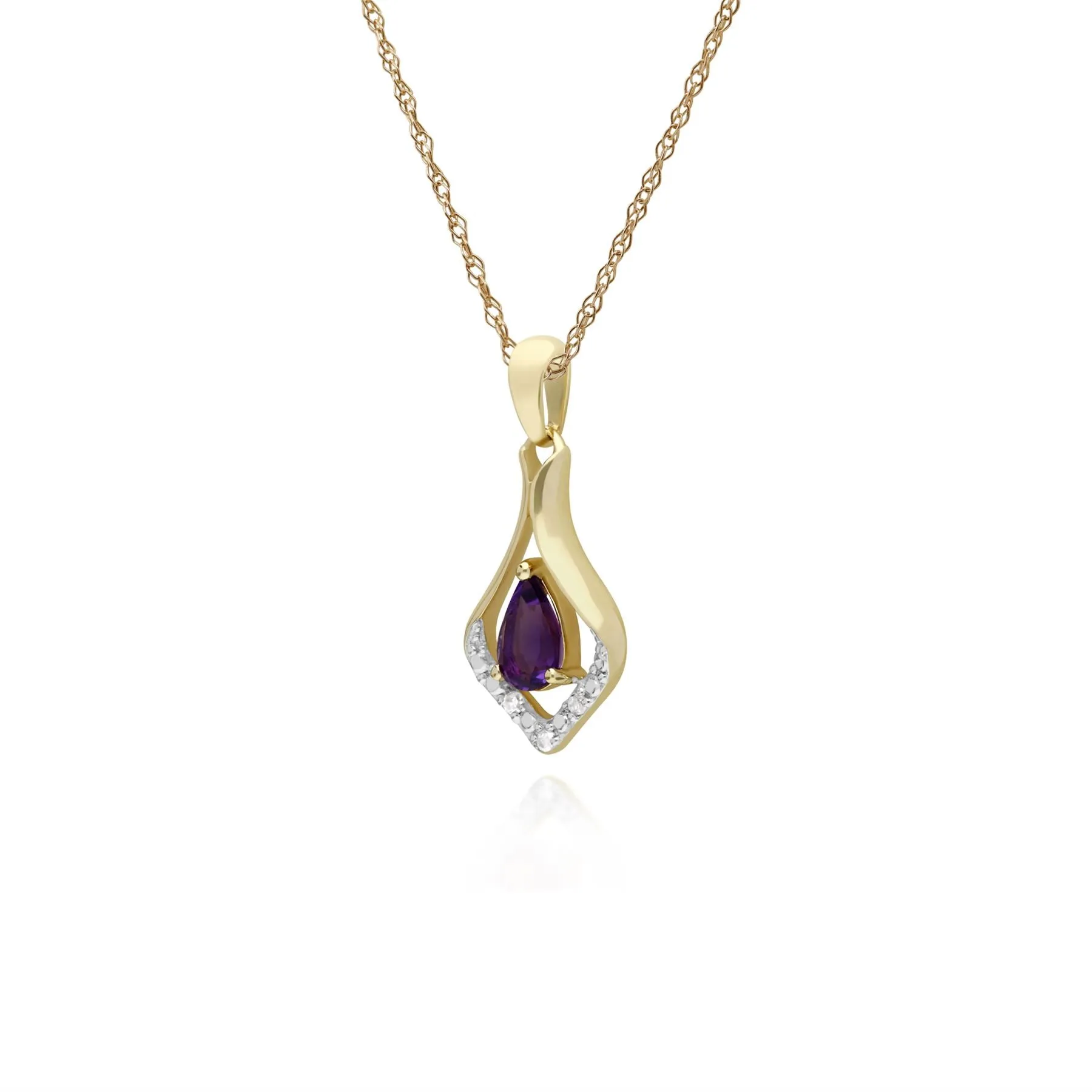 Amethyst Halskette, 9 Karat Gelbgold Amethyst & Brillant Klassisch Blatt Anhänger an 45cm Kette