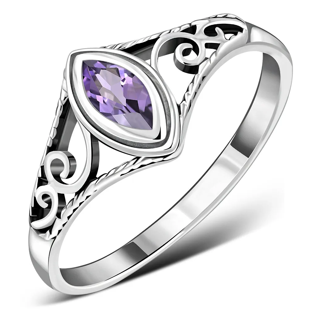 Amethyst Stone Ethnic Style Silver Ring