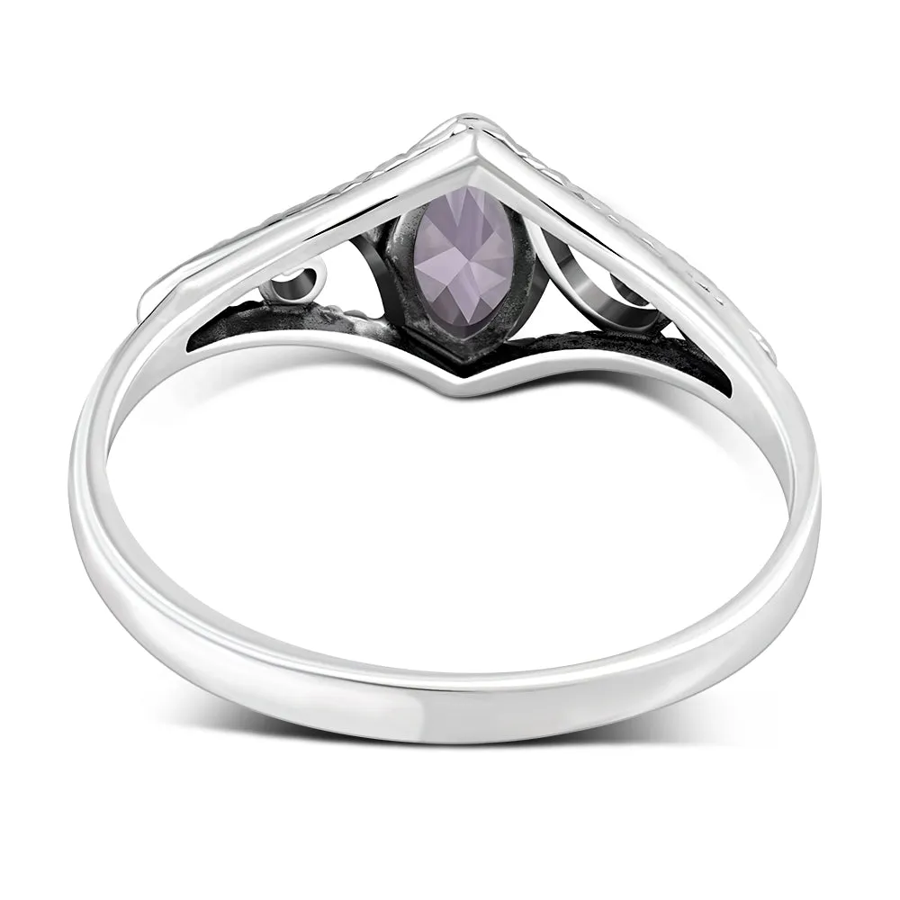 Amethyst Stone Ethnic Style Silver Ring