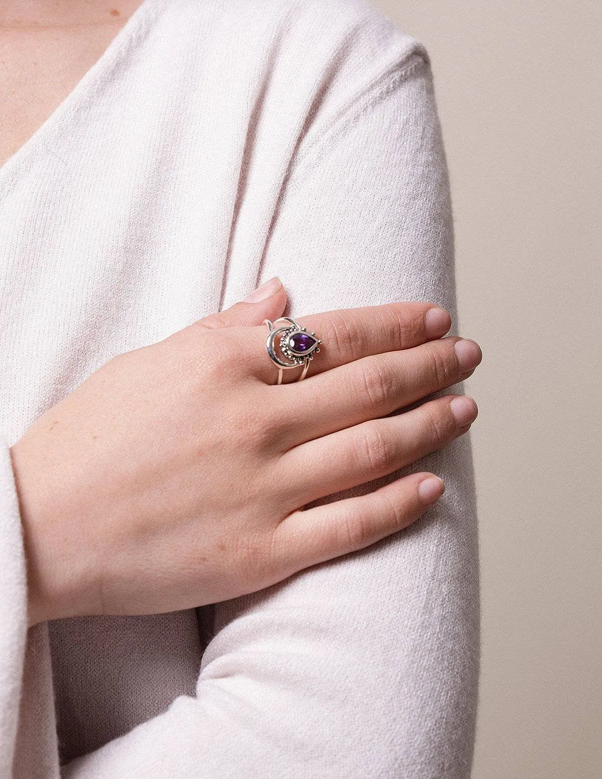 Amethyst Vintage Moon Ring