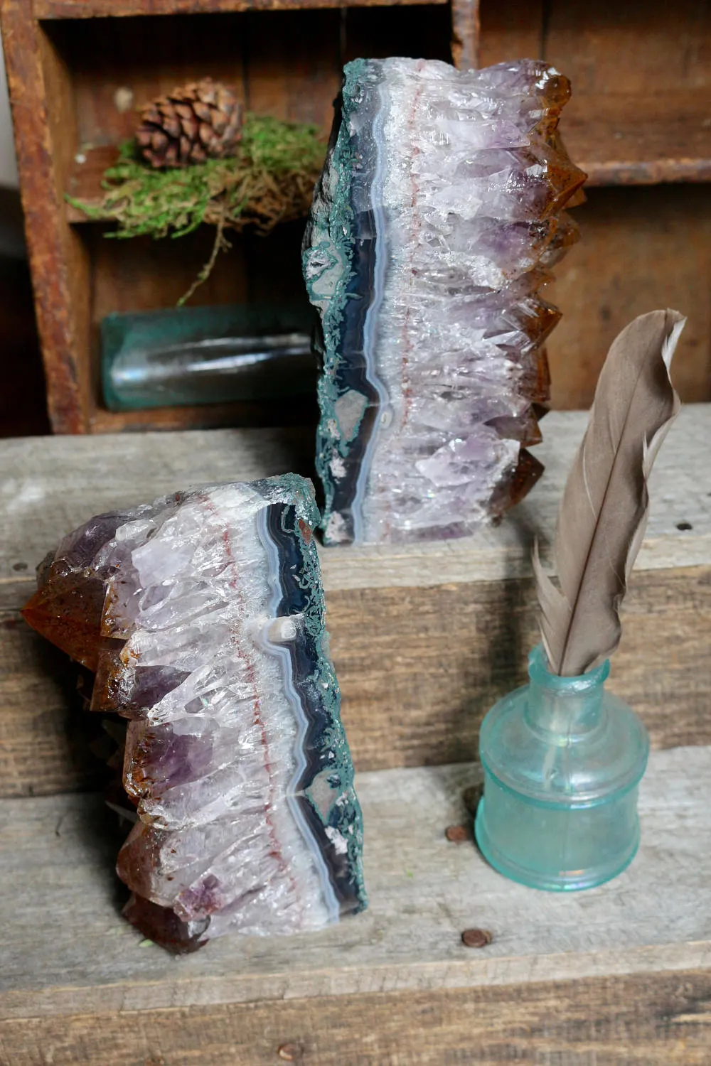 Ametrine/Amethyst Geode Bookends 2.92kg || Large Amethyst || Amethyst Geode Pair || Ametrine Cluster || Crystal Bookends || College Gifts