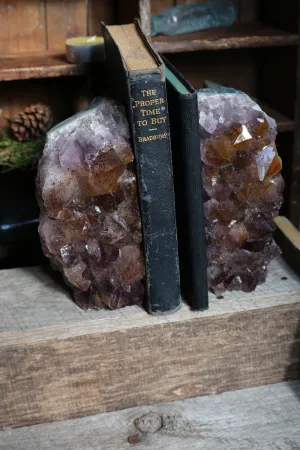 Ametrine/Amethyst Geode Bookends 2.92kg || Large Amethyst || Amethyst Geode Pair || Ametrine Cluster || Crystal Bookends || College Gifts