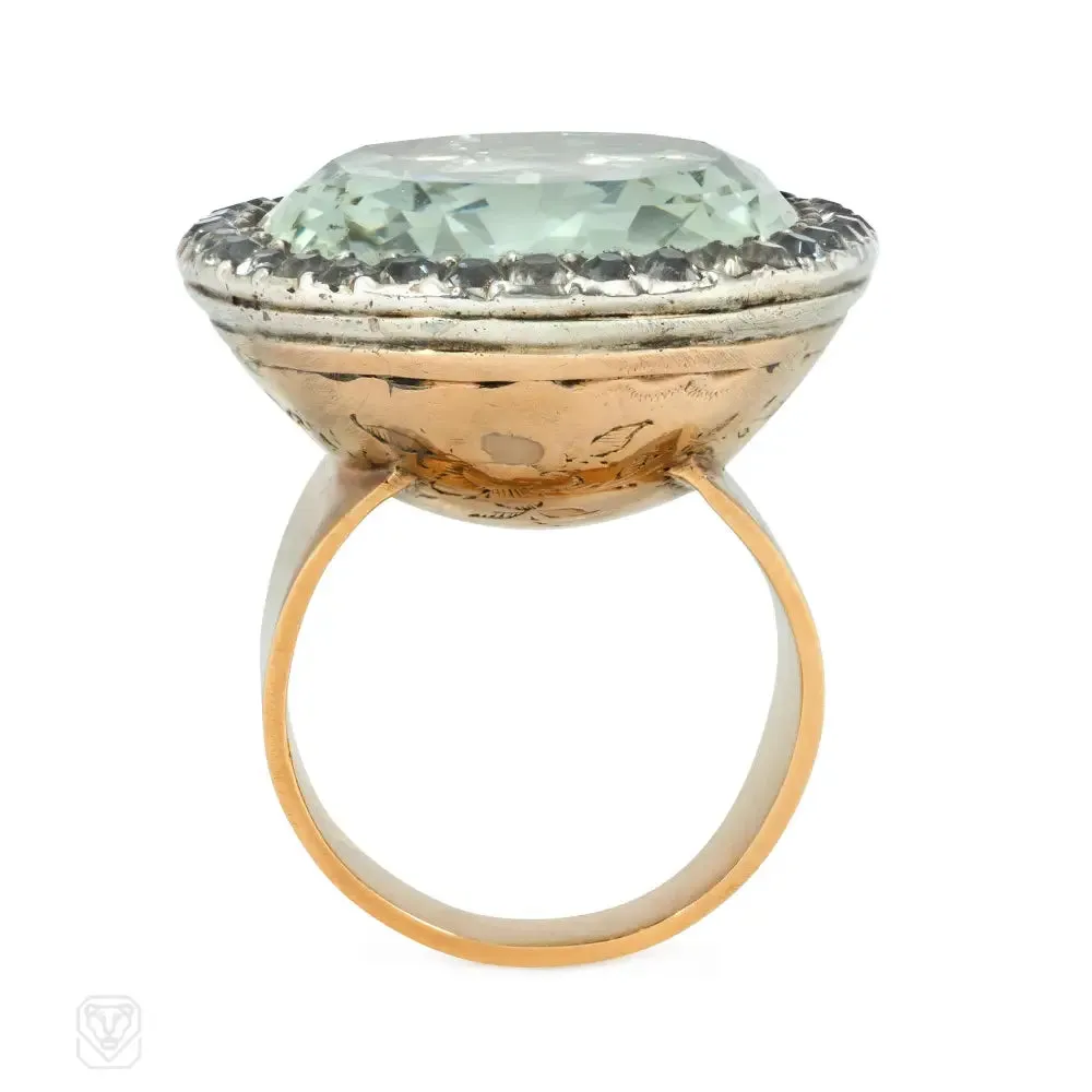 Antique large scale aquamarine and gold ring