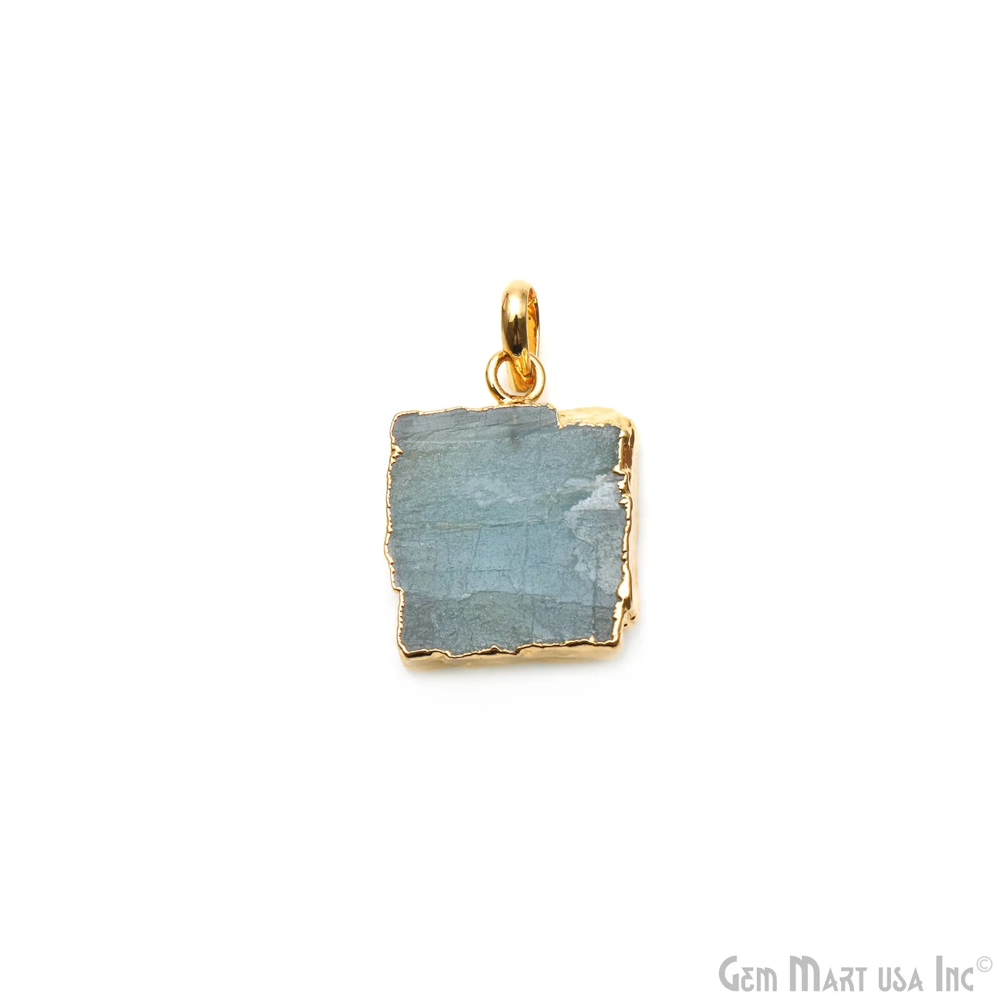 Aquamarine Free Form shape 25x19mm Gold Electroplated Gemstone Single Bail Pendant