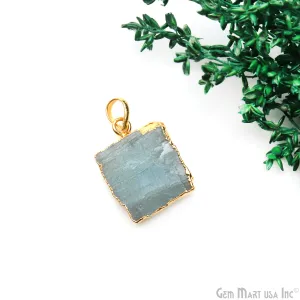 Aquamarine Free Form shape 25x19mm Gold Electroplated Gemstone Single Bail Pendant