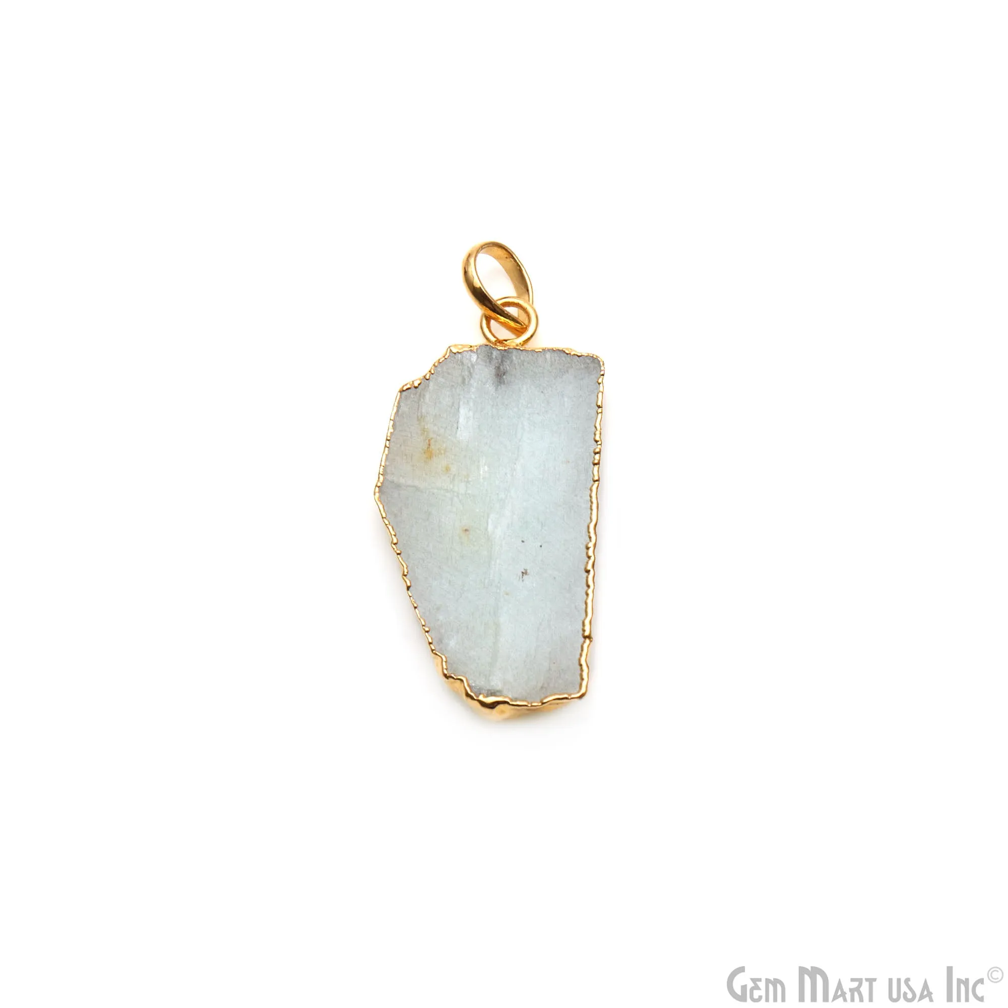 Aquamarine Free Form shape 35x18mm Gold Electroplated Gemstone Single Bail Pendant