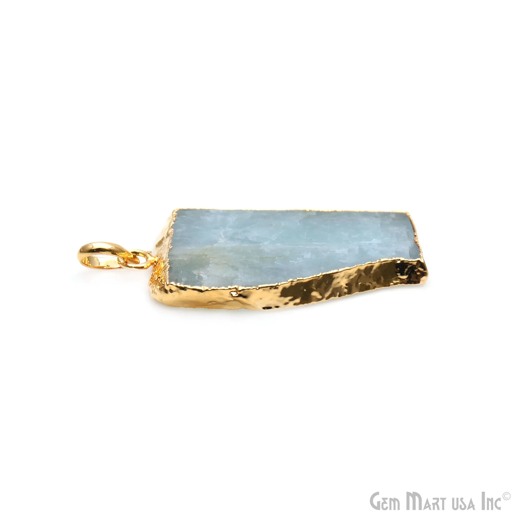 Aquamarine Free Form shape 42x26mm Gold Electroplated Gemstone Single Bail Pendant