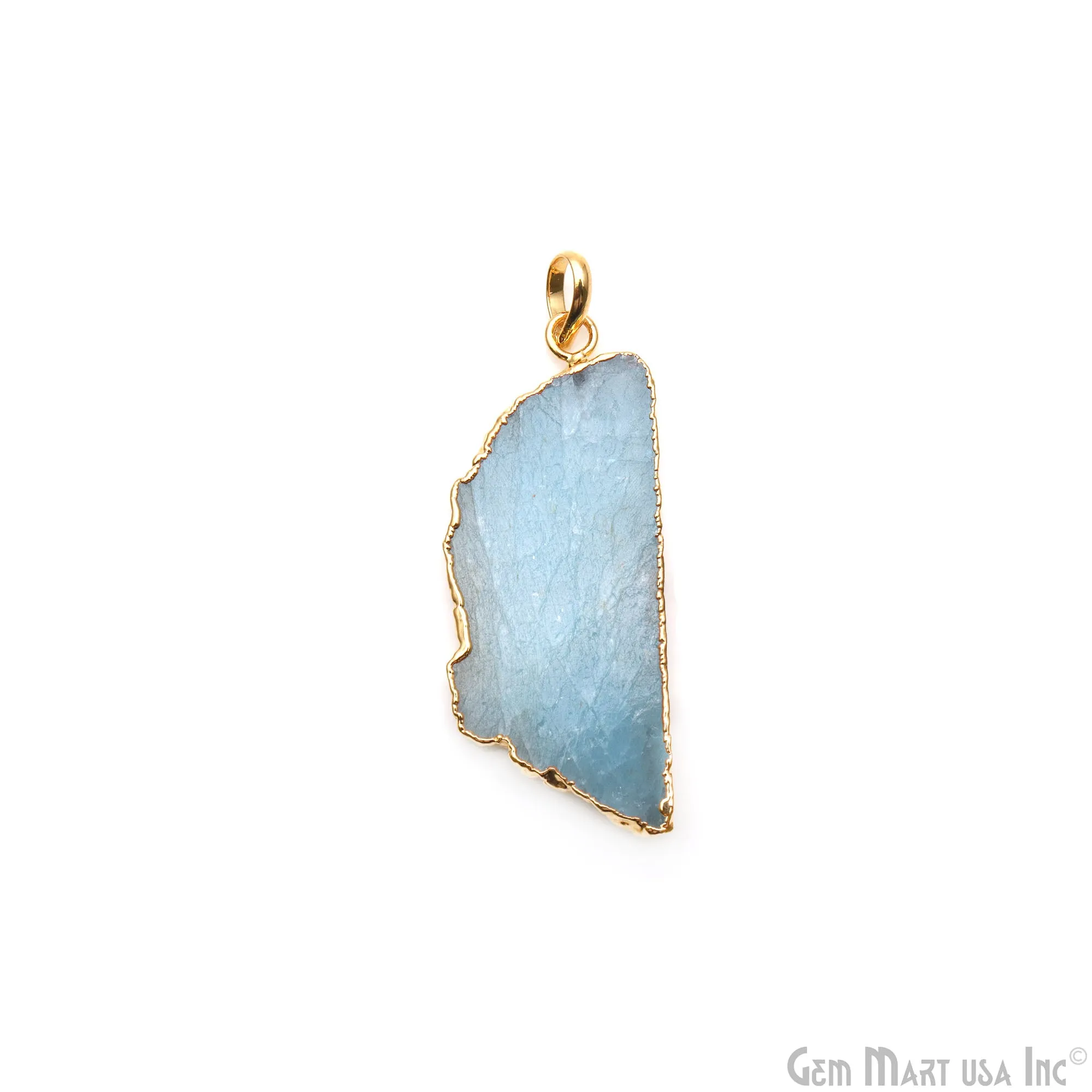 Aquamarine Free Form shape 47x19mm Gold Electroplated Gemstone Single Bail Pendant