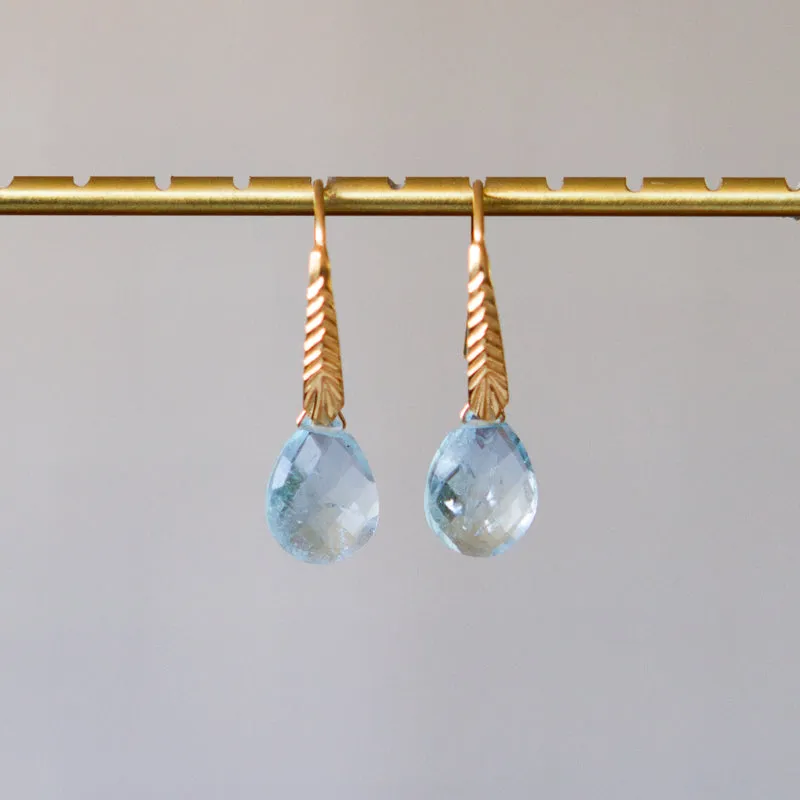 Aquamarine Herringbone Gemstone Drop Earrings in Vermeil