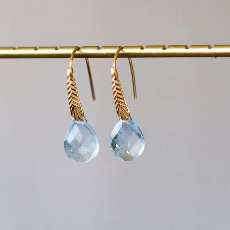 Aquamarine Herringbone Gemstone Drop Earrings in Vermeil