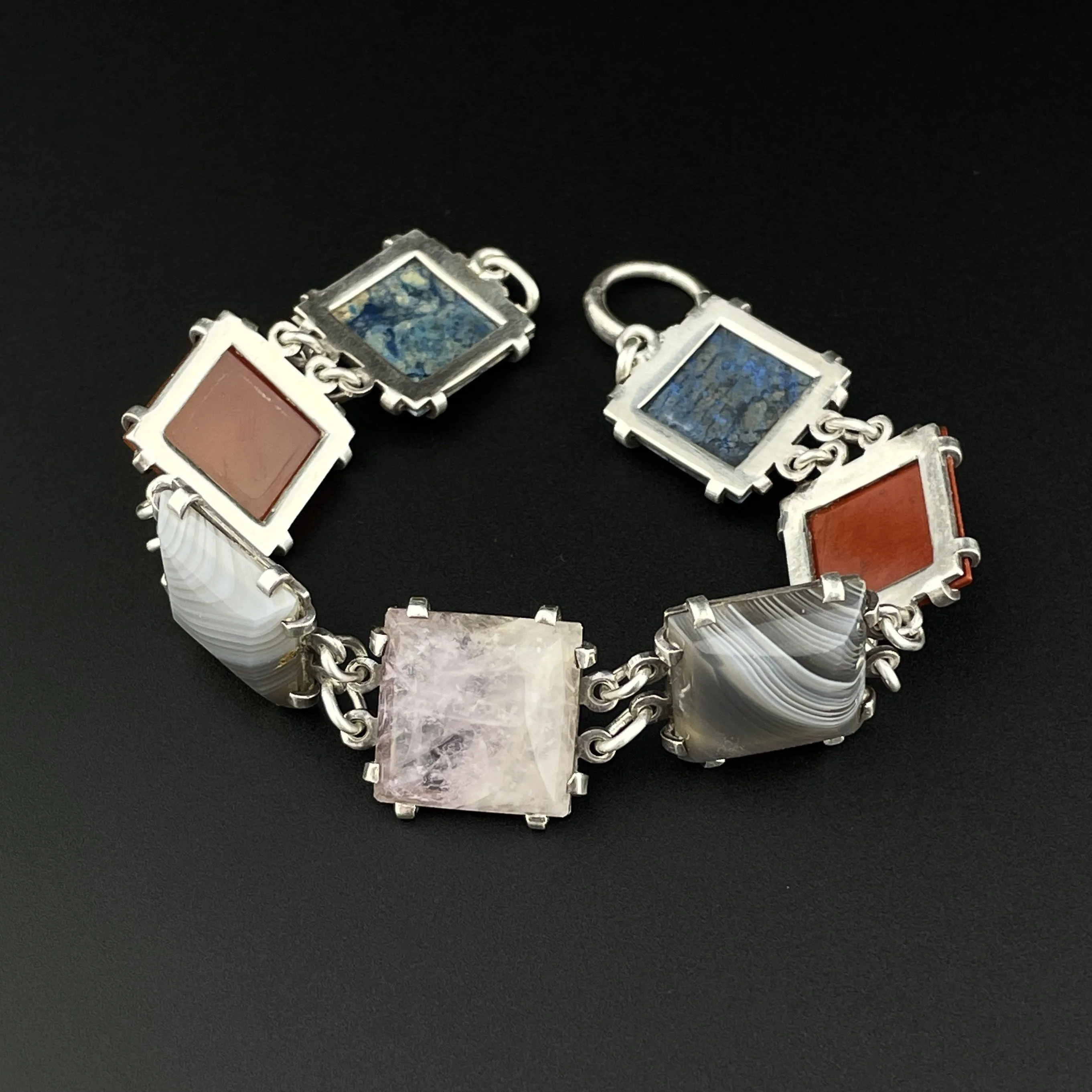 Art Deco Silver Scottish Banded Agate Bracelet