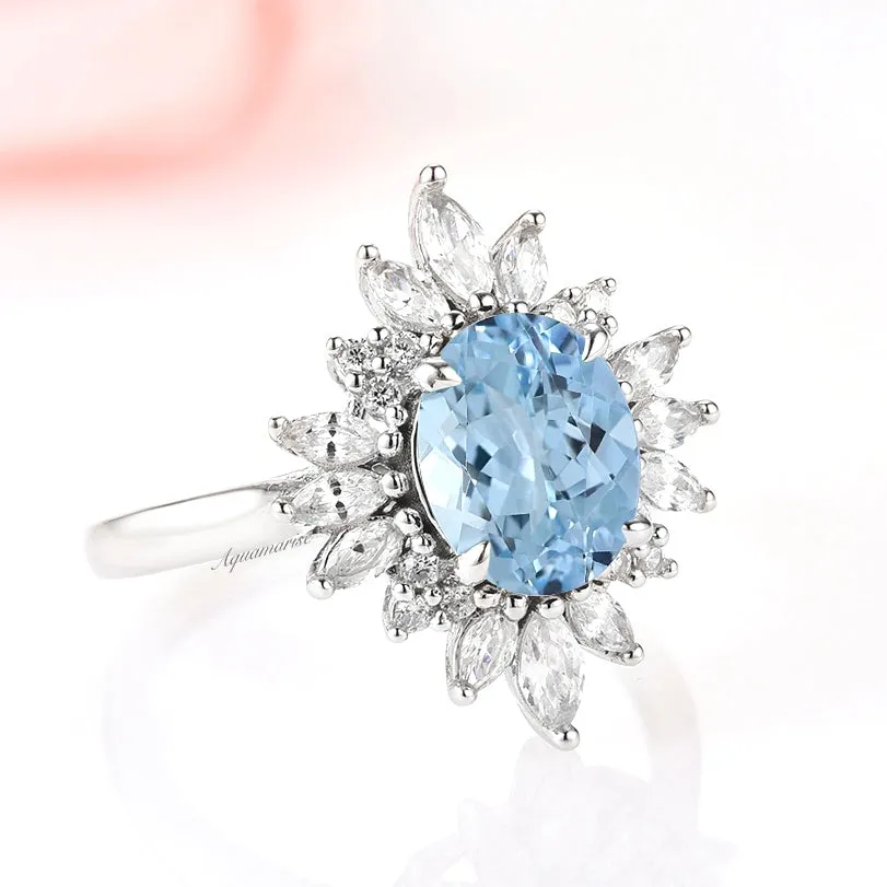 Aurora Aquamarine Ring- Sterling Silver