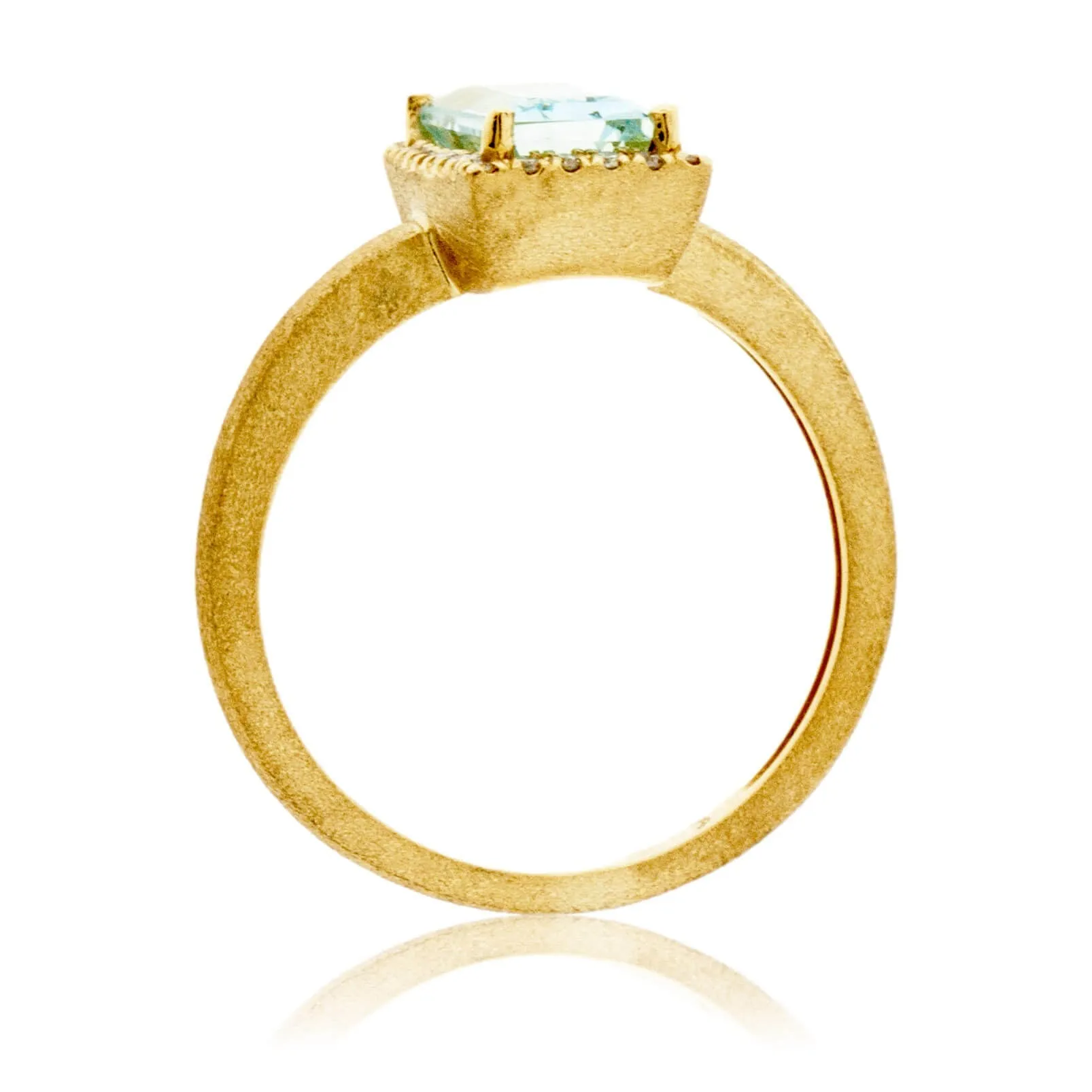 Baguette-Cut Aquamarine in Yellow Gold with Diamond Halo Ring