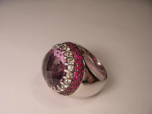 Beautiful 14K White Gold Diamond Sapphire Ruby Rubies Amethyst Bold Ring