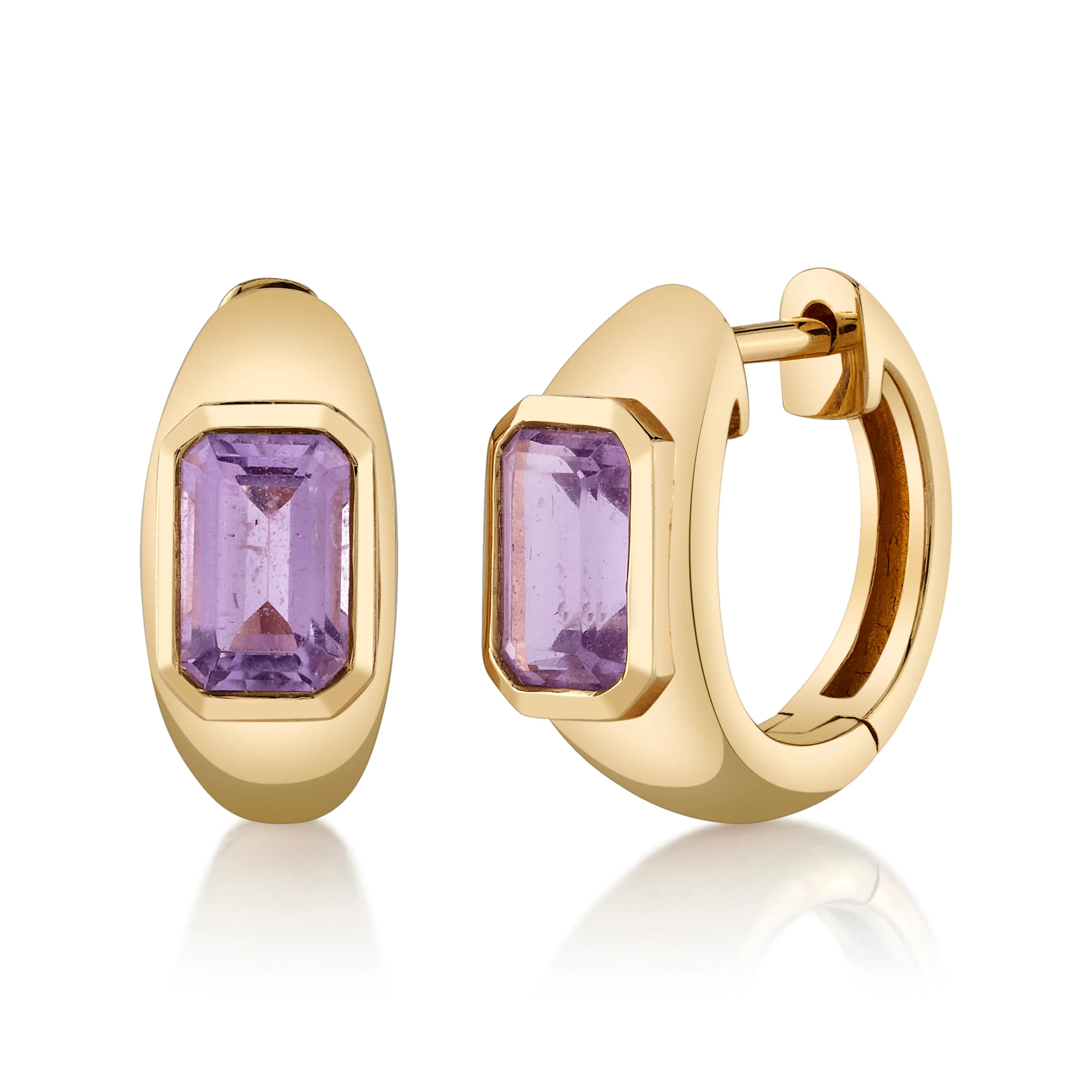 Bezel-Amethyst Huggie