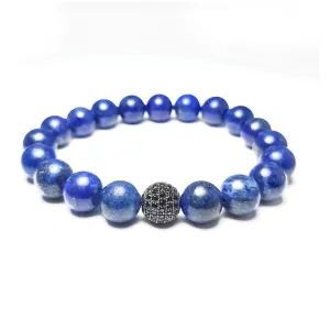 Blue Lapis Lazuli and  Black Pave C.Z Bead Bracelet