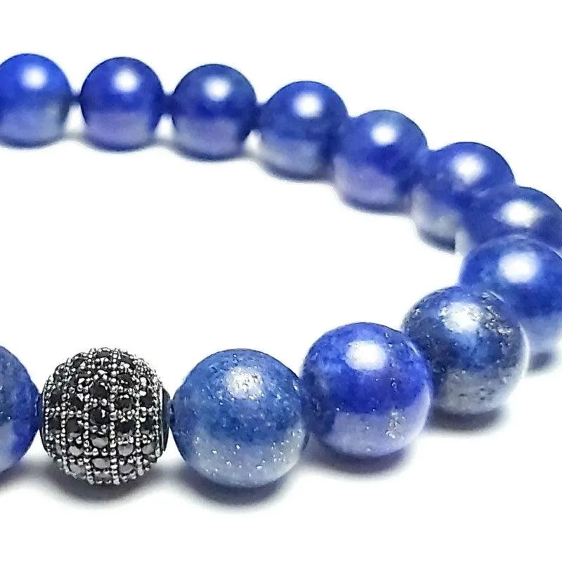 Blue Lapis Lazuli and  Black Pave C.Z Bead Bracelet