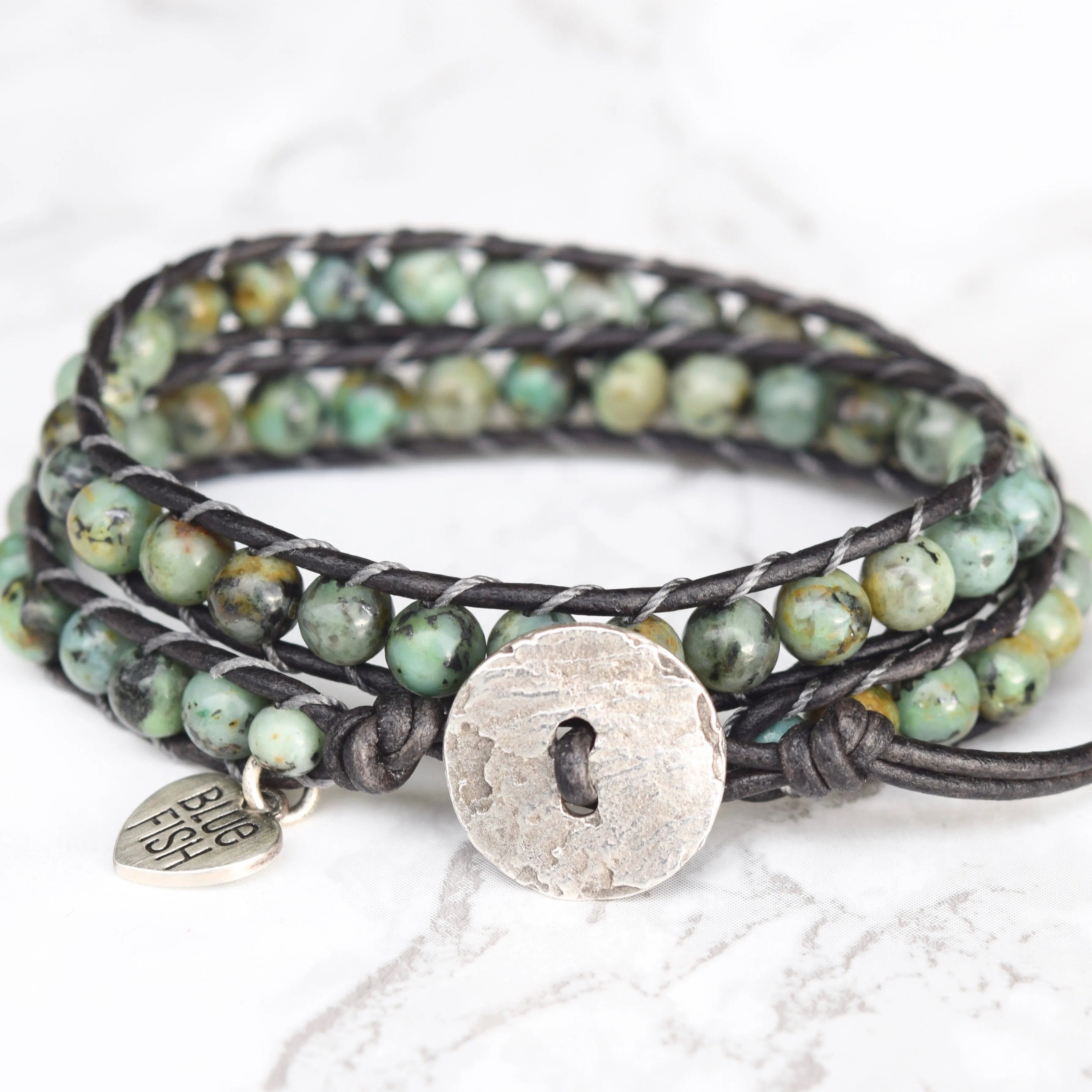 Bold African Turquoise Double Wrap Bracelet