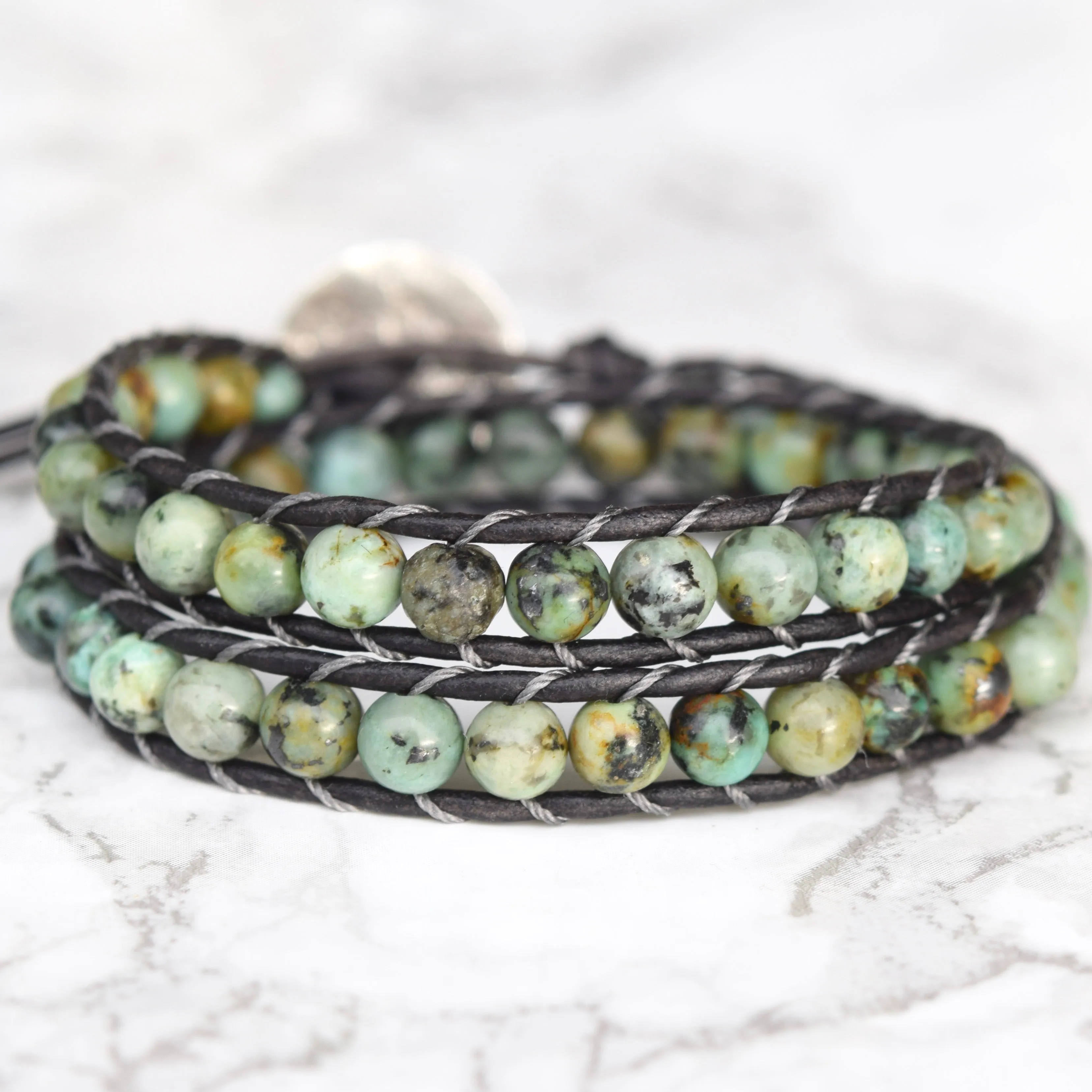 Bold African Turquoise Double Wrap Bracelet