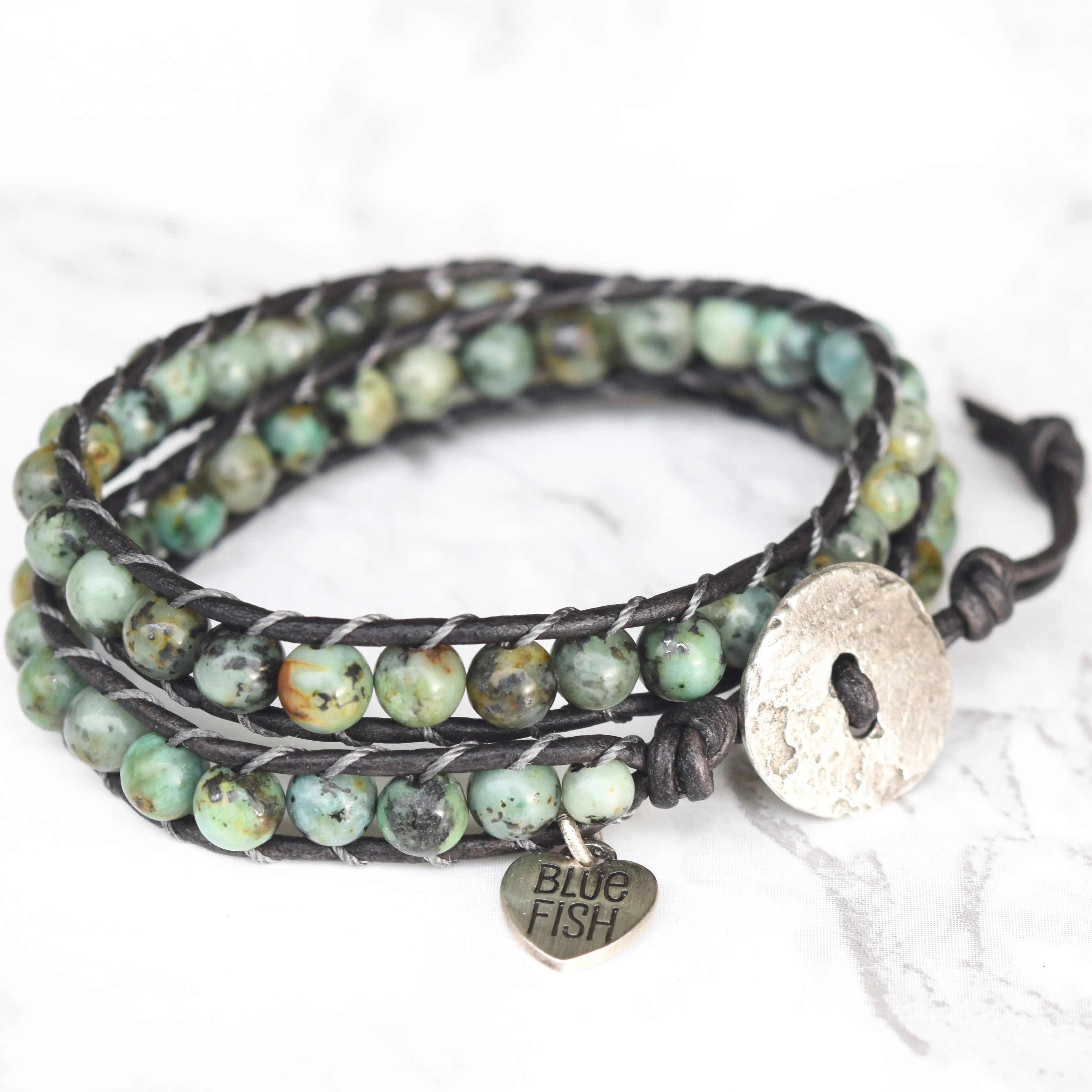 Bold African Turquoise Double Wrap Bracelet