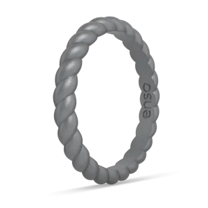 Braided Stackable Silicone Ring - Metallic Silver