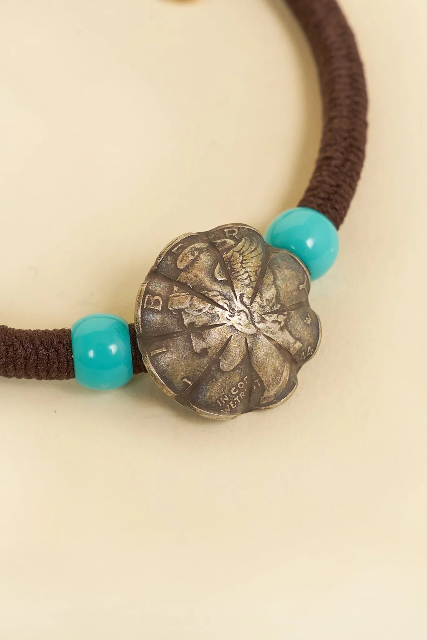 Button Works Mercury Dime Concho Bracelet Gum - Brown & Turquoise