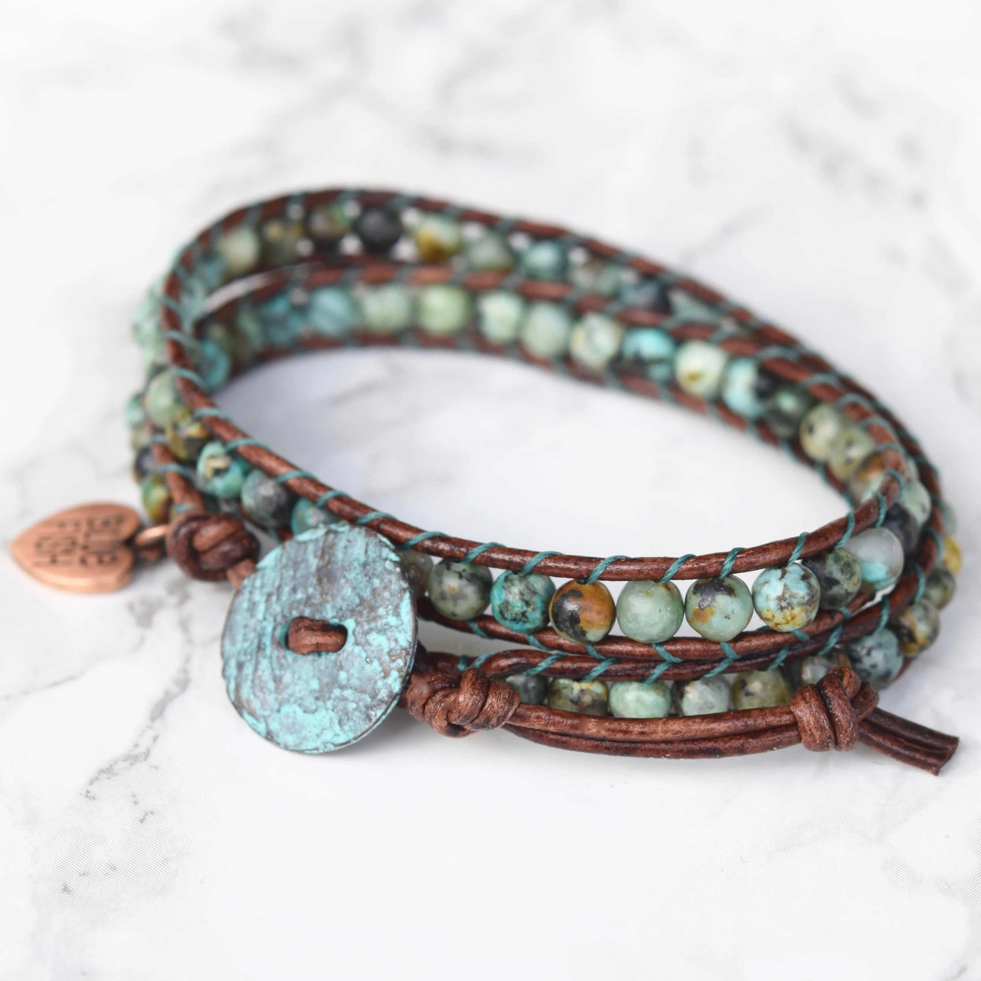 Classic Rustic African Turquoise Wrap Bracelet