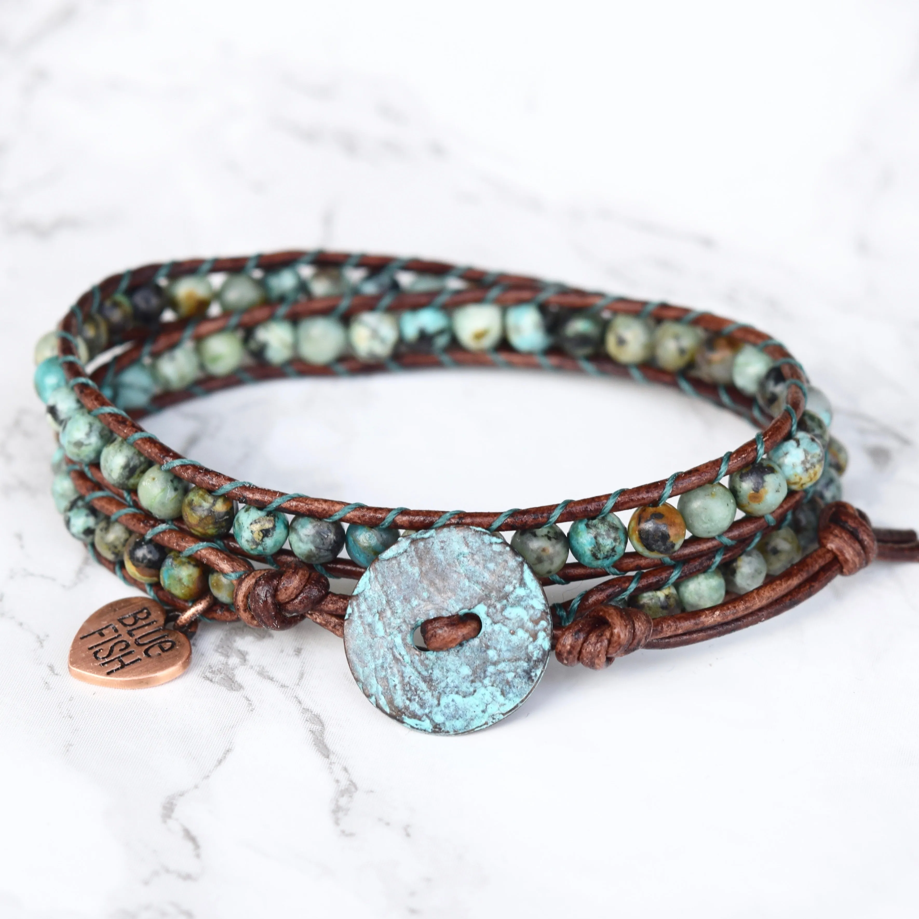 Classic Rustic African Turquoise Wrap Bracelet