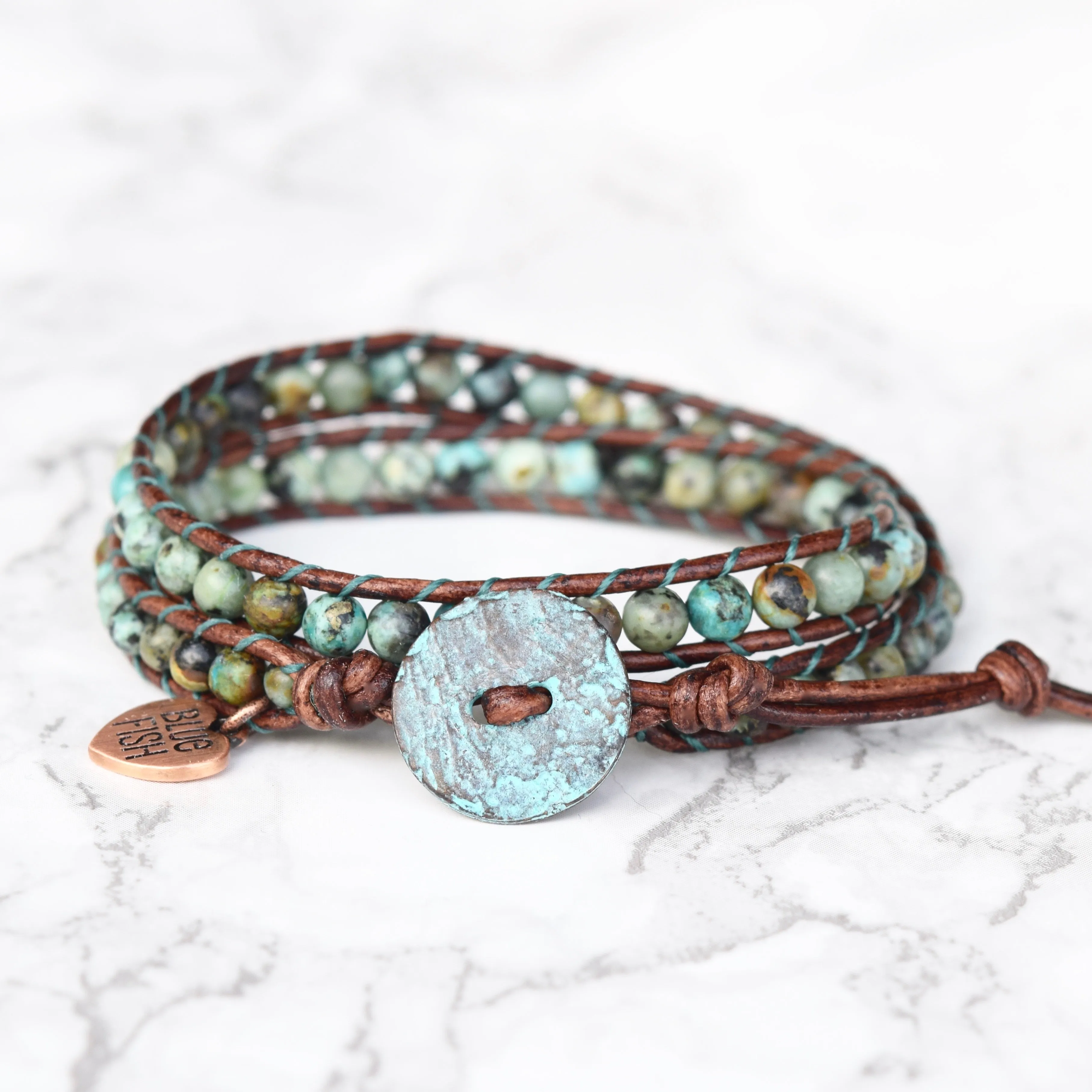 Classic Rustic African Turquoise Wrap Bracelet