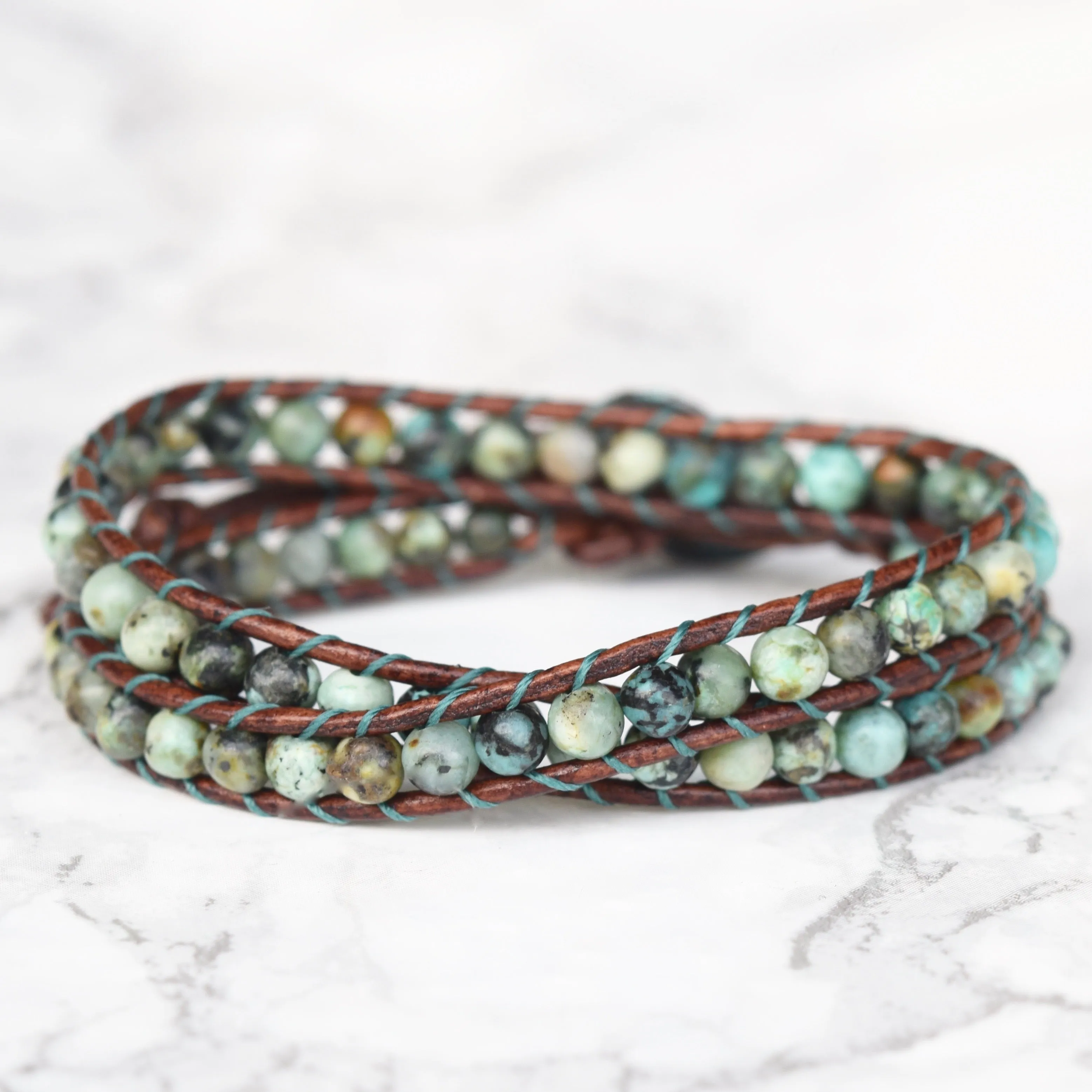 Classic Rustic African Turquoise Wrap Bracelet