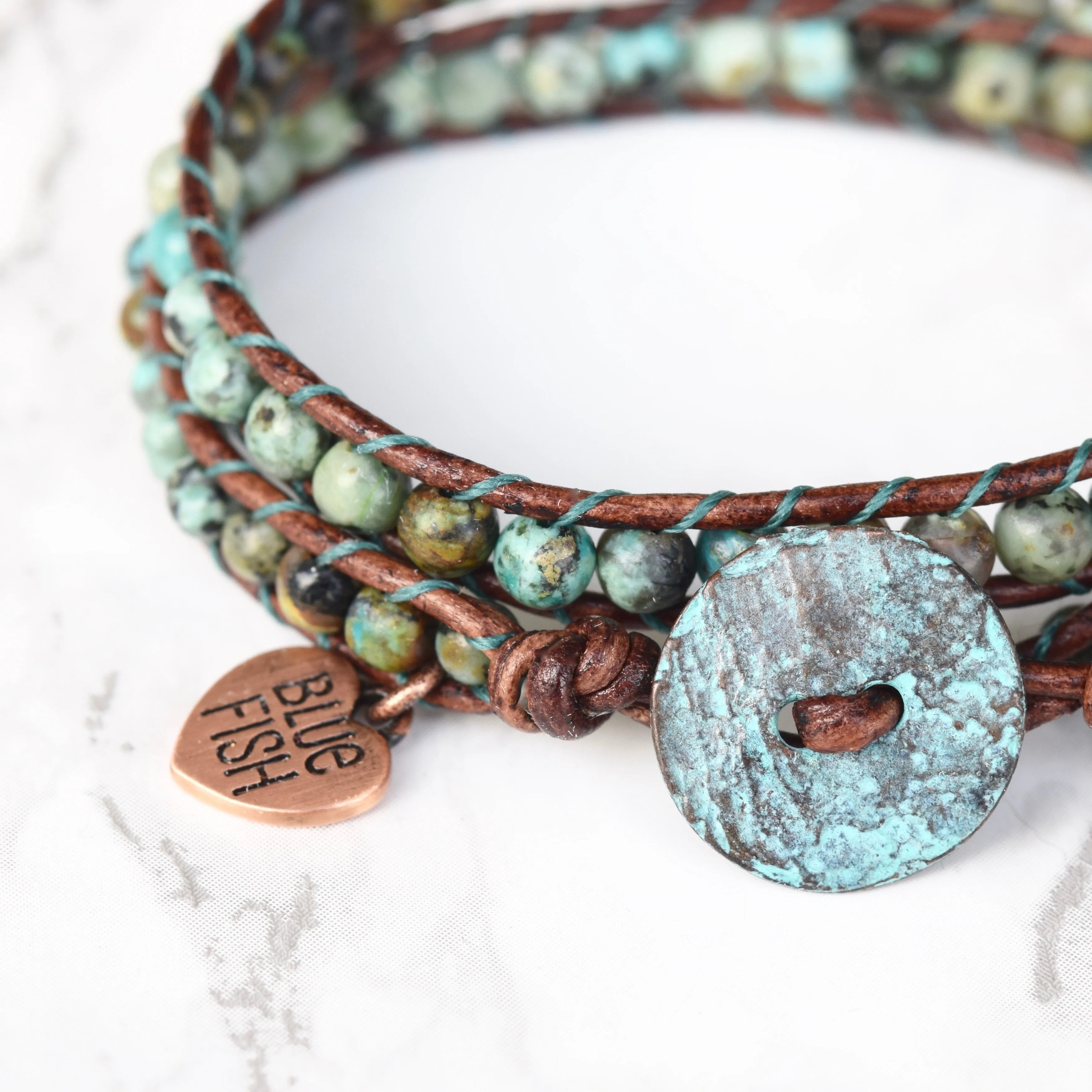 Classic Rustic African Turquoise Wrap Bracelet