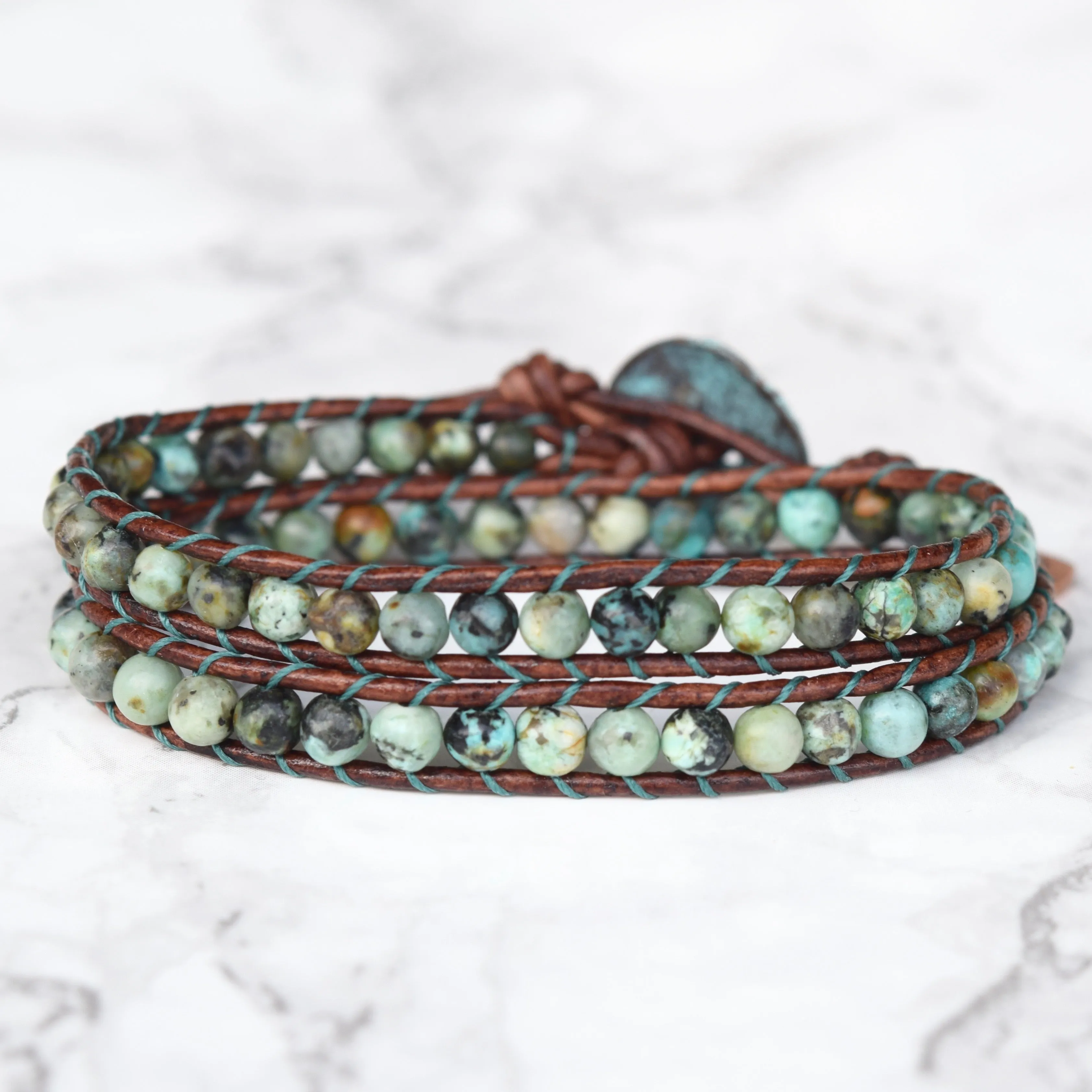 Classic Rustic African Turquoise Wrap Bracelet