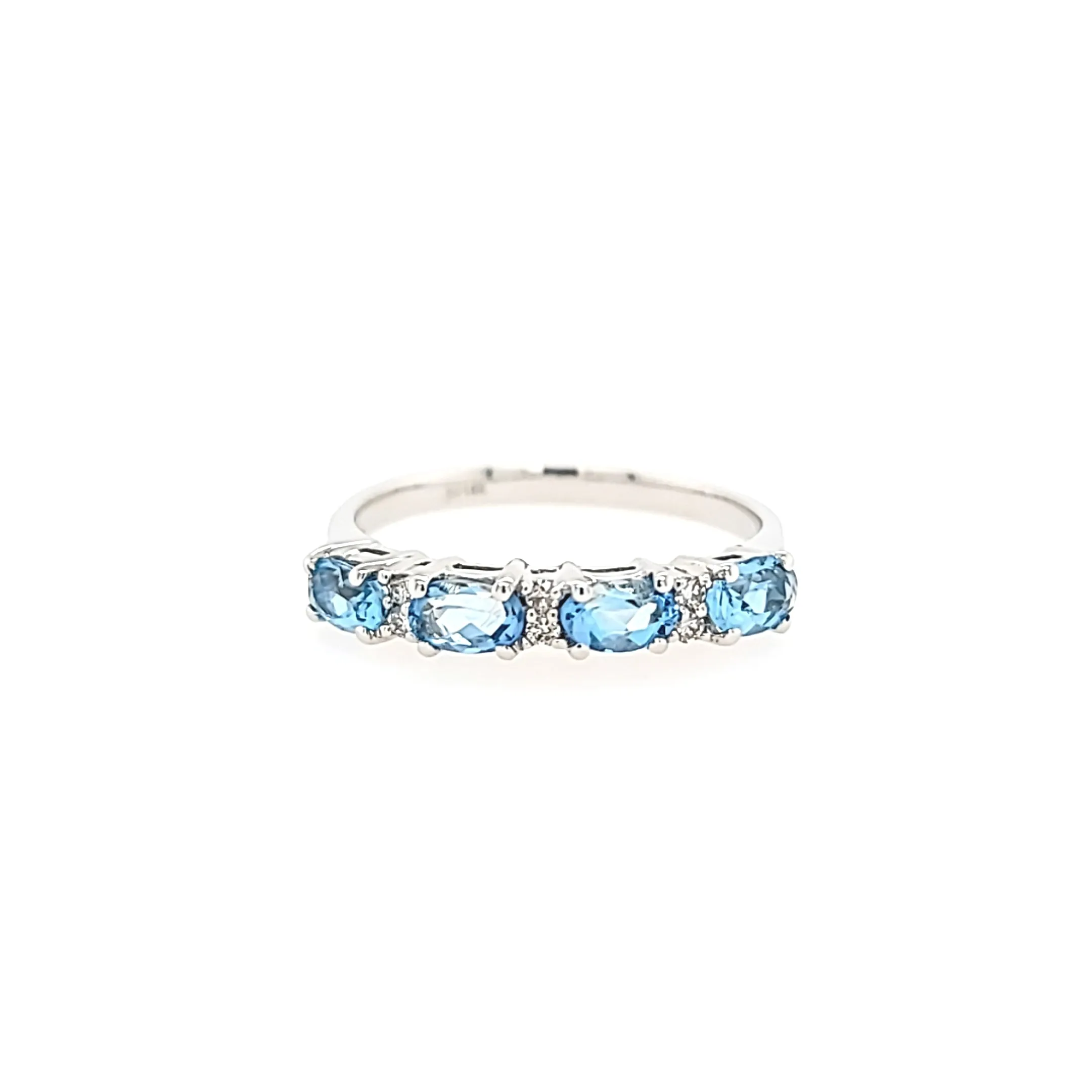 CLEARANCE - 14k White Gold Oval Aquamarine & Diamond Row Ring (I6656)