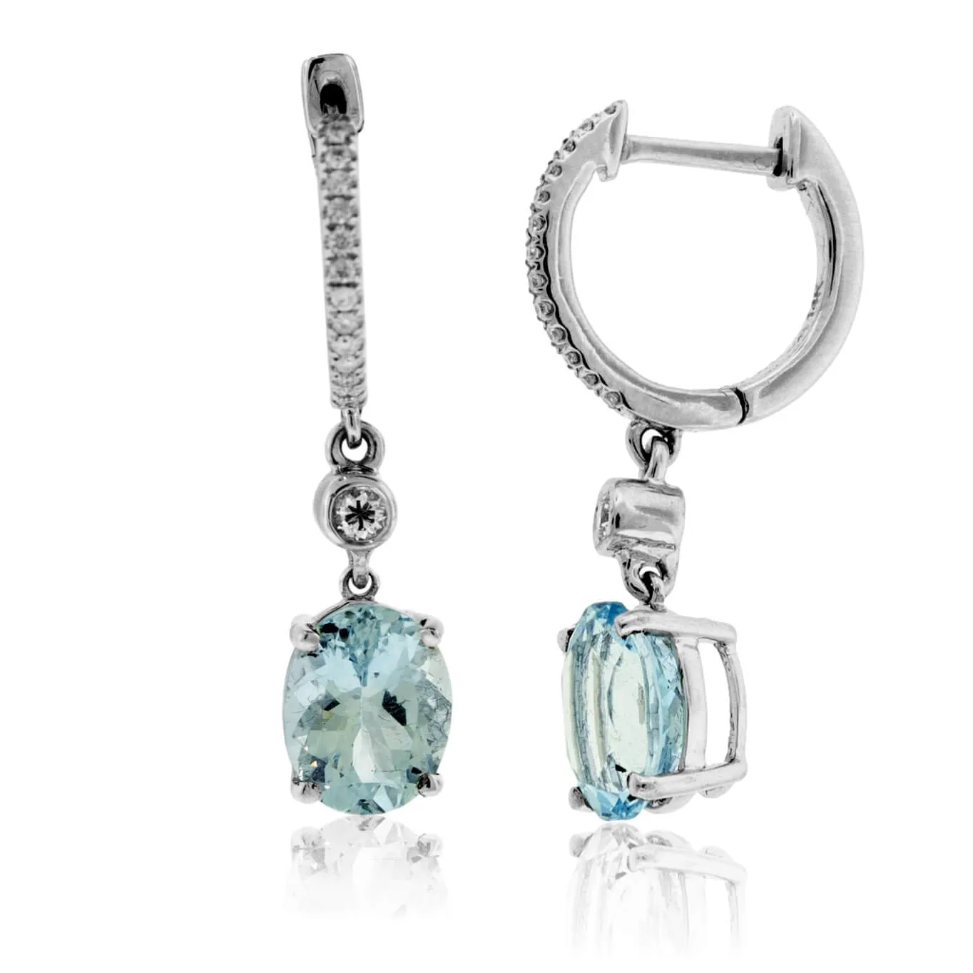 Diamond Hoop & Aquamarine Dangle Drop Earrings