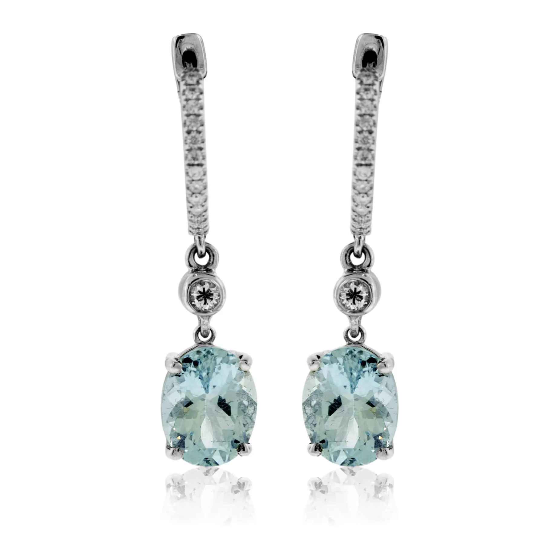 Diamond Hoop & Aquamarine Dangle Drop Earrings