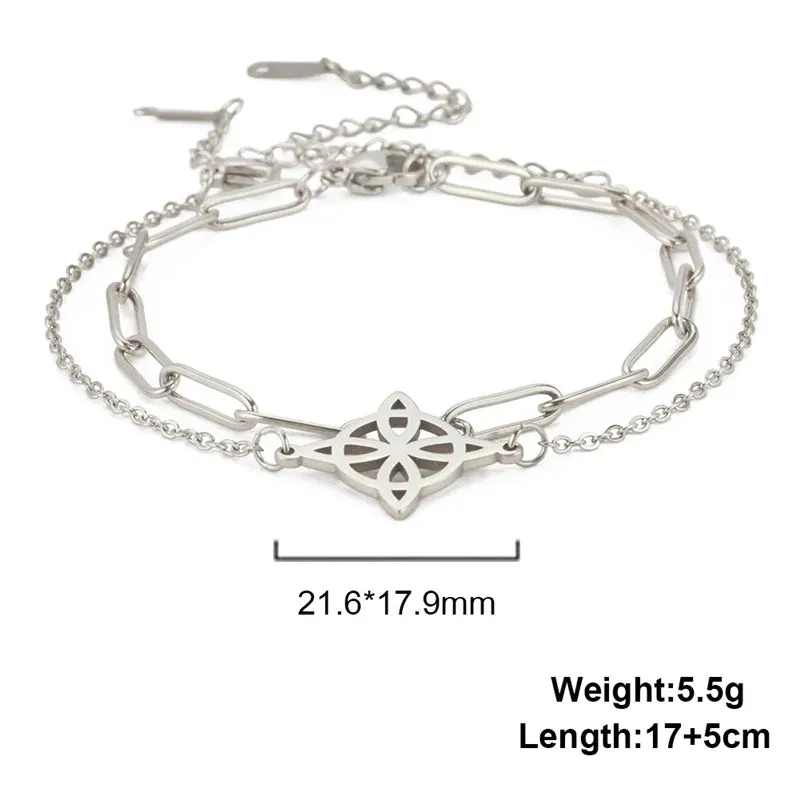 Double Chain Hollow Cross Pendant Stainless Steel Lobster Claw Claw Bracelet Fashion Hip Hop Punk Party Men's Jewelry Gift