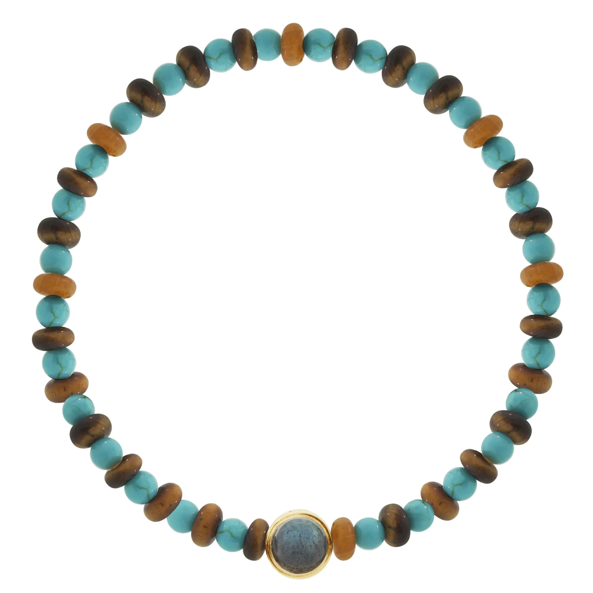 Dual-Sided Collar with Labradorite Cabochon & Black Diamonds on Beaded Bracelet