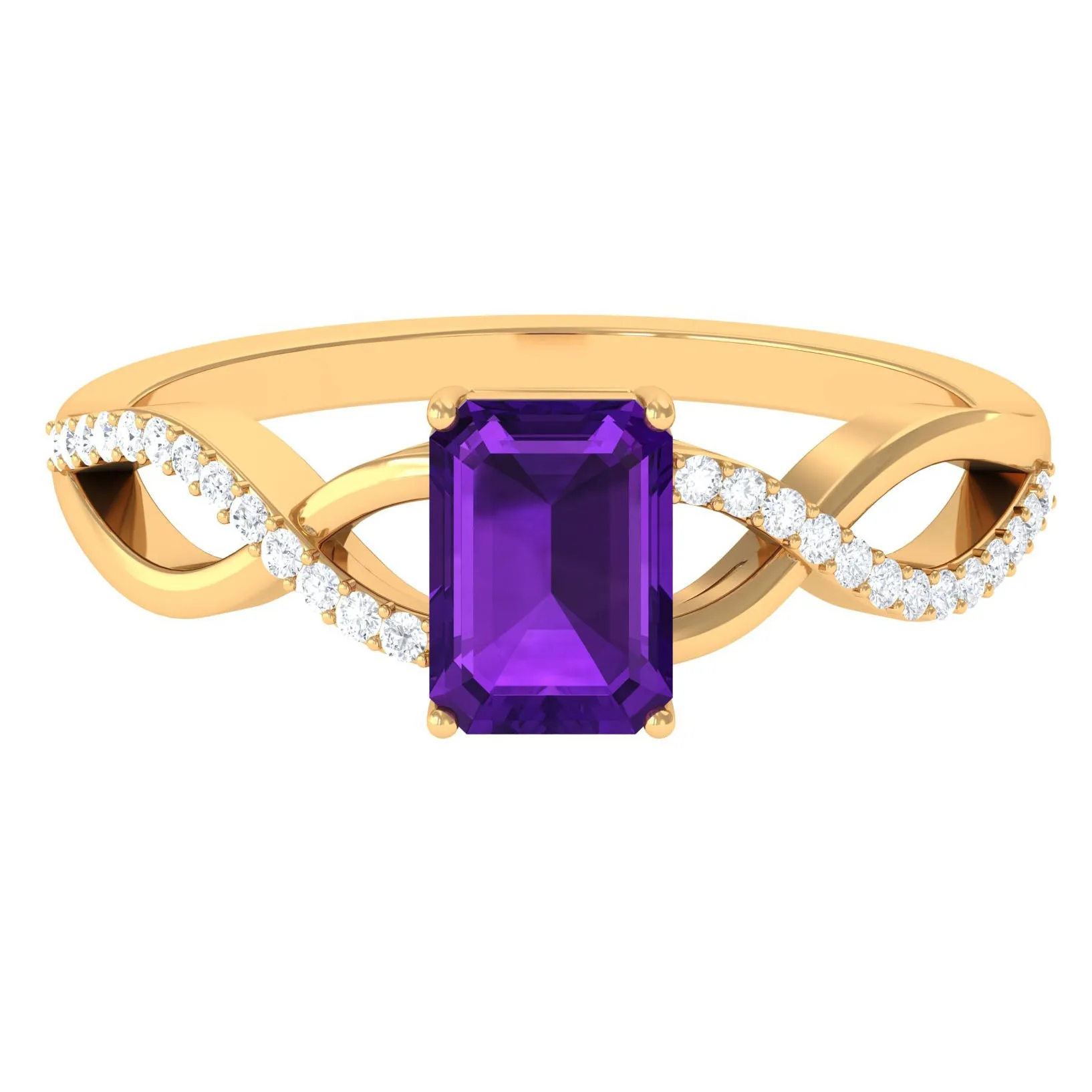 Emerald Cut Amethyst and Diamond Infinity Engagement Ring