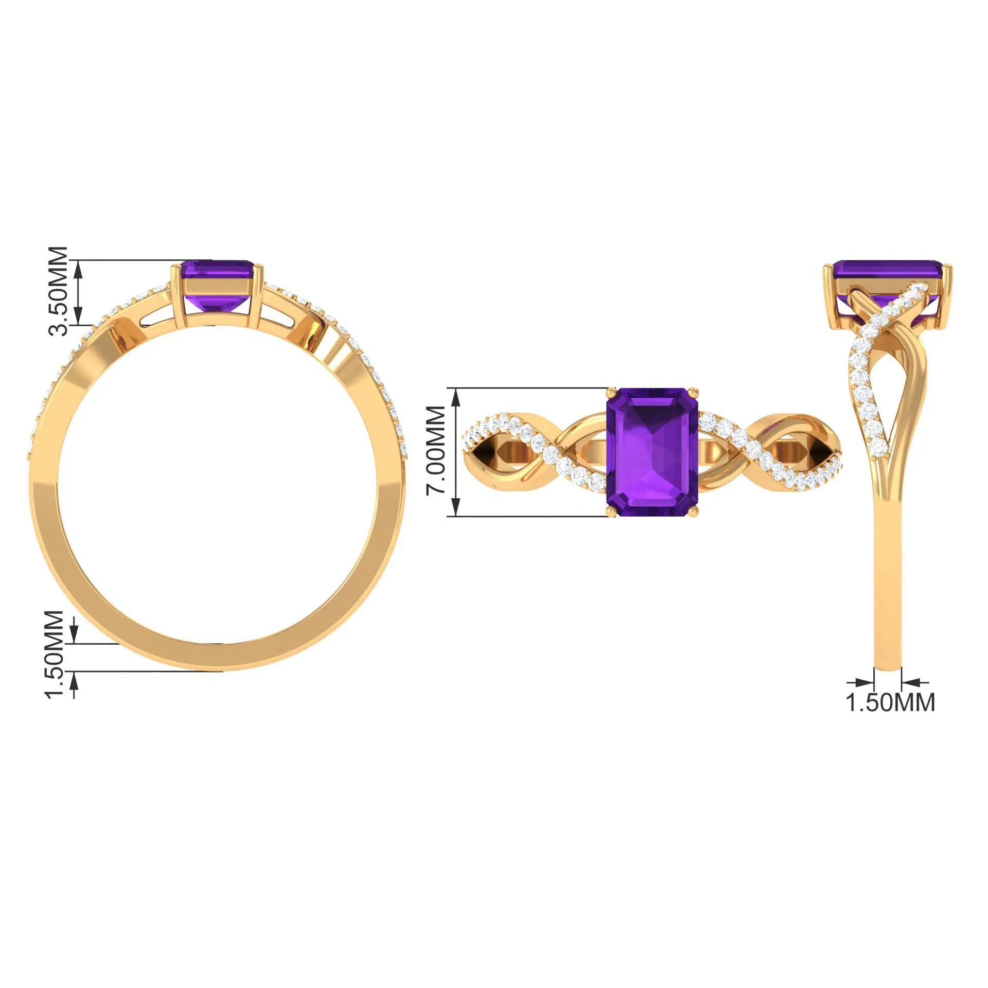 Emerald Cut Amethyst and Diamond Infinity Engagement Ring