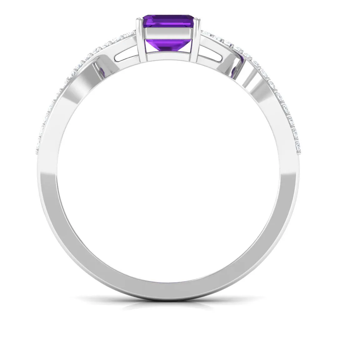 Emerald Cut Amethyst and Diamond Infinity Engagement Ring