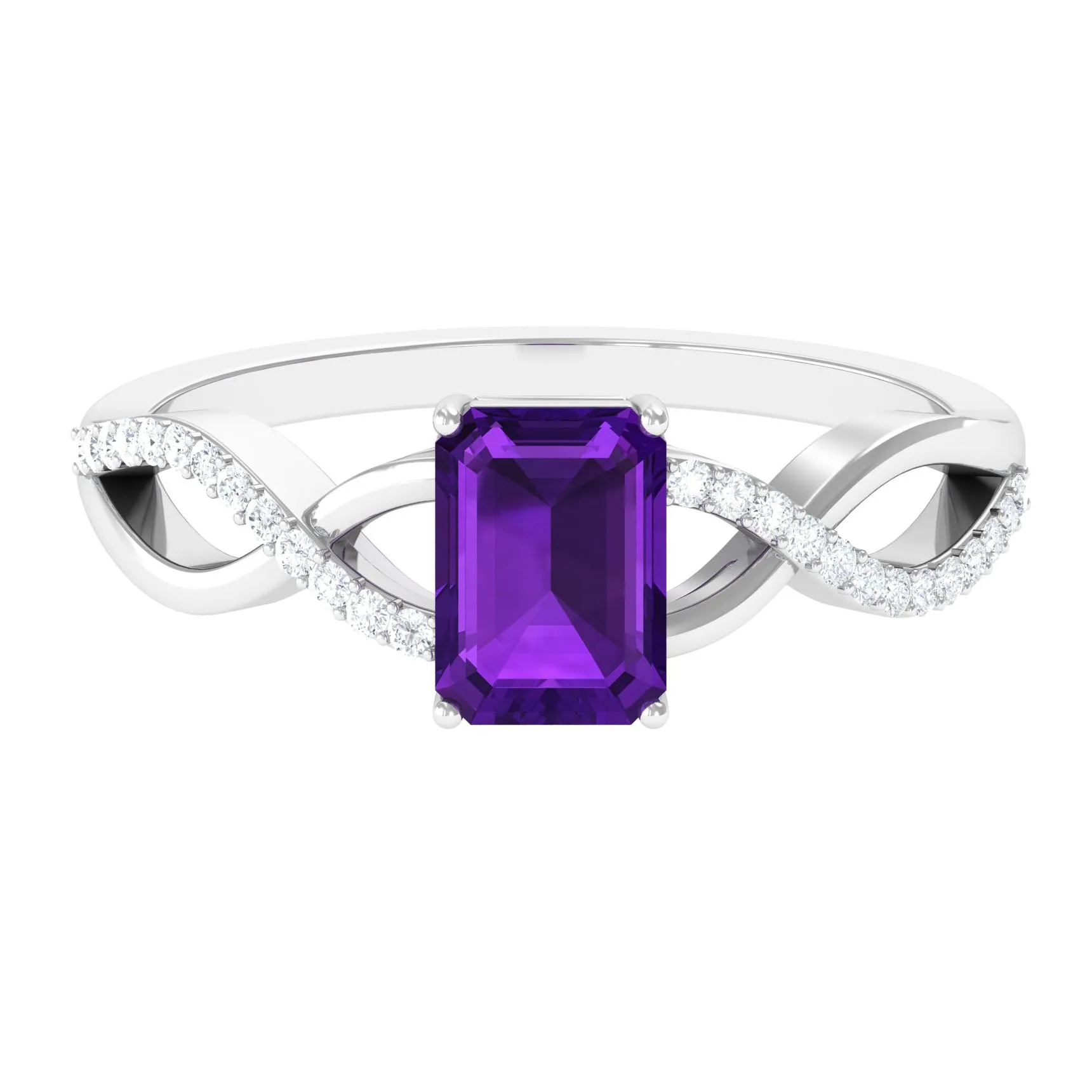 Emerald Cut Amethyst and Diamond Infinity Engagement Ring