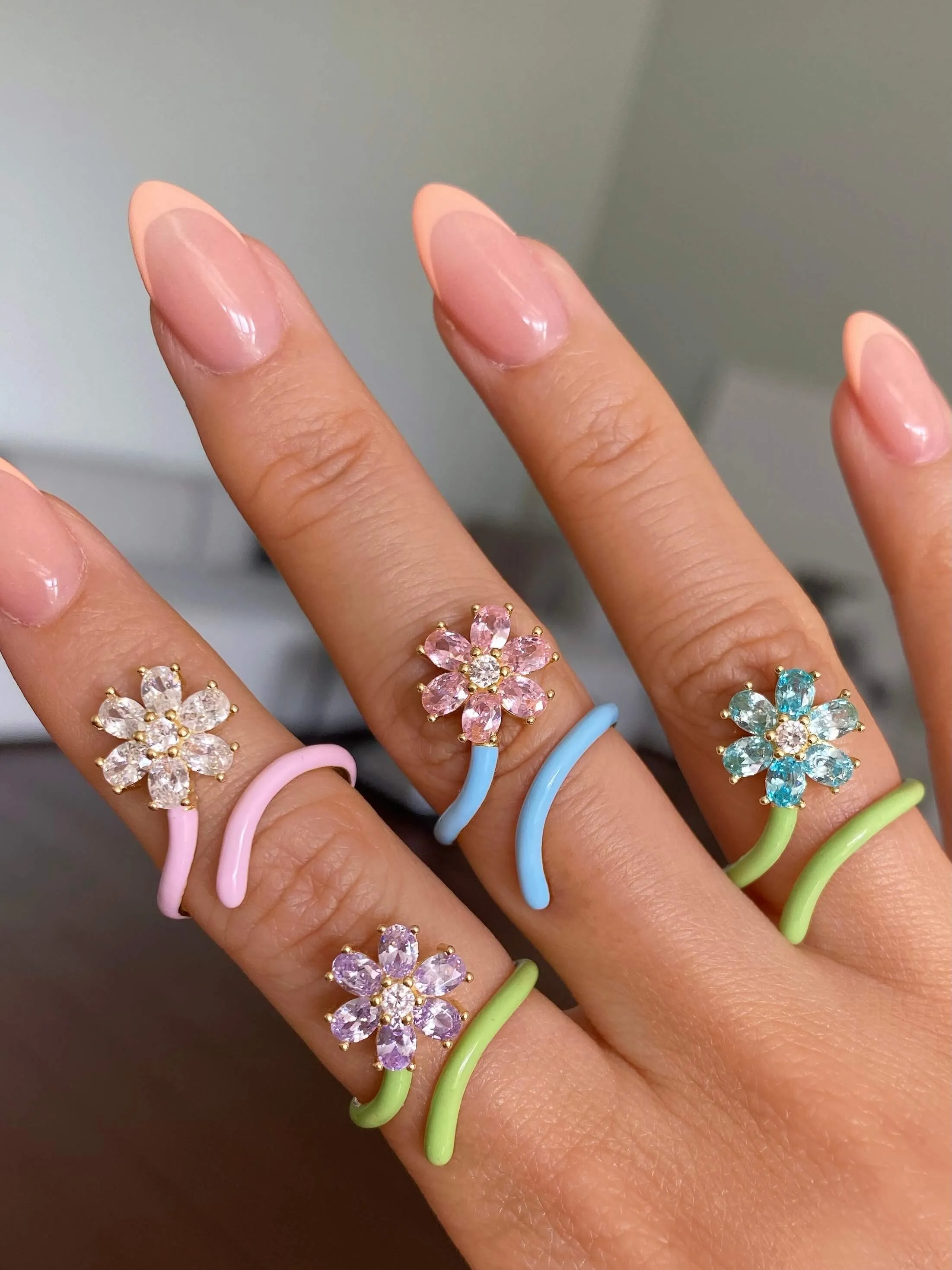 Enamel Flower Open Ring