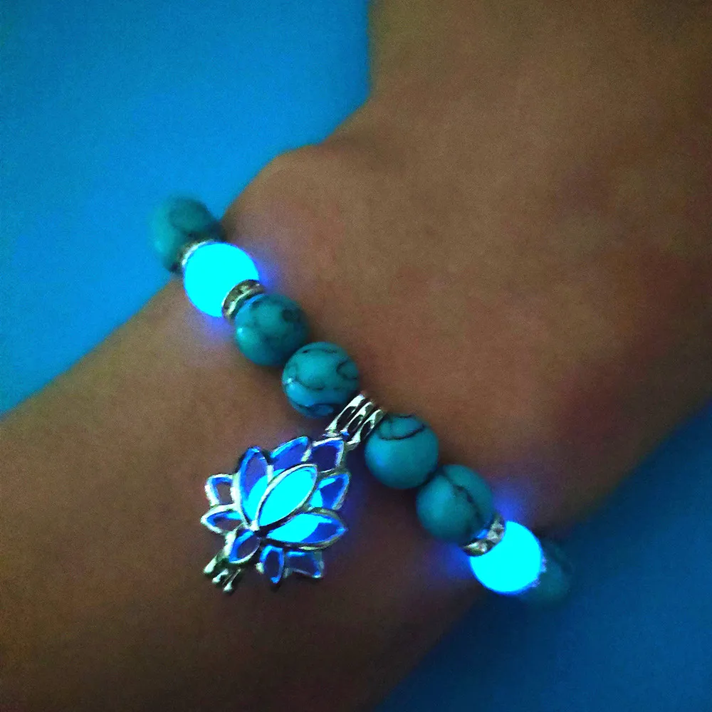 Energy Luminous Lotus Natural Stone Bracelet Yoga Healing Luminous Glow In The Dark Charm Beads Bracelet For Men Women Prayer Buddhism