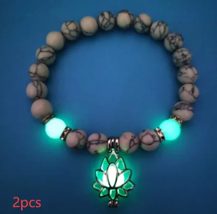 Energy Luminous Lotus Natural Stone Bracelet Yoga Healing Luminous Glow In The Dark Charm Beads Bracelet For Men Women Prayer Buddhism