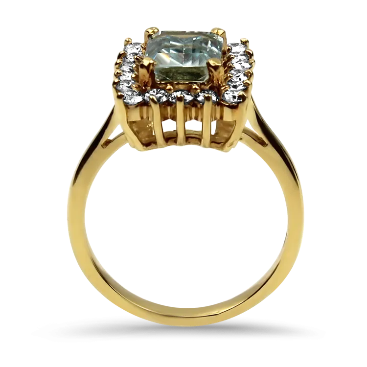 Estate 18K Yellow Gold Aquamarine & Diamond Ring