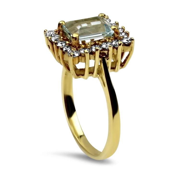 Estate 18K Yellow Gold Aquamarine & Diamond Ring