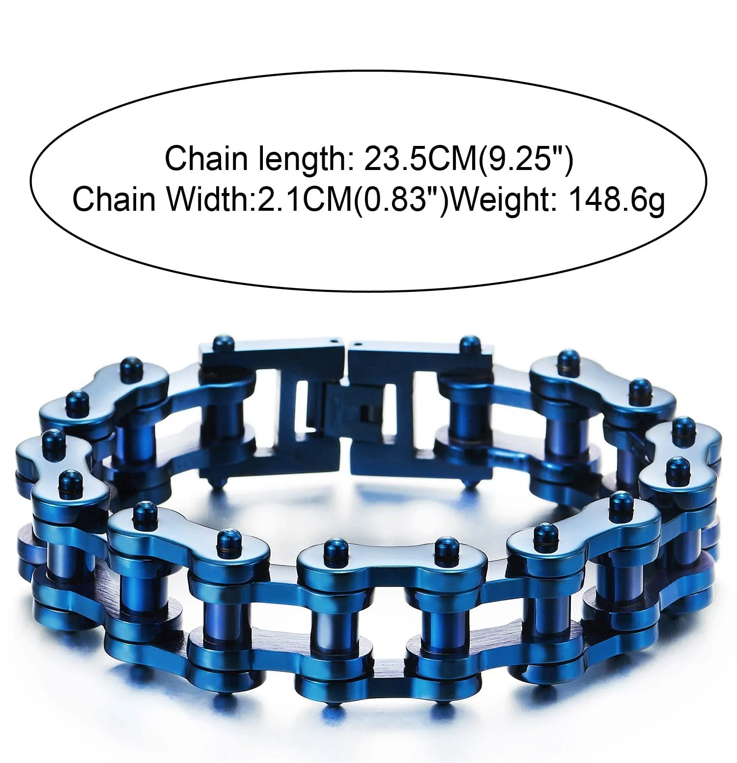 Exquisite Mens Blue Bike Chain Bracelet of Stainless Steel High Polished