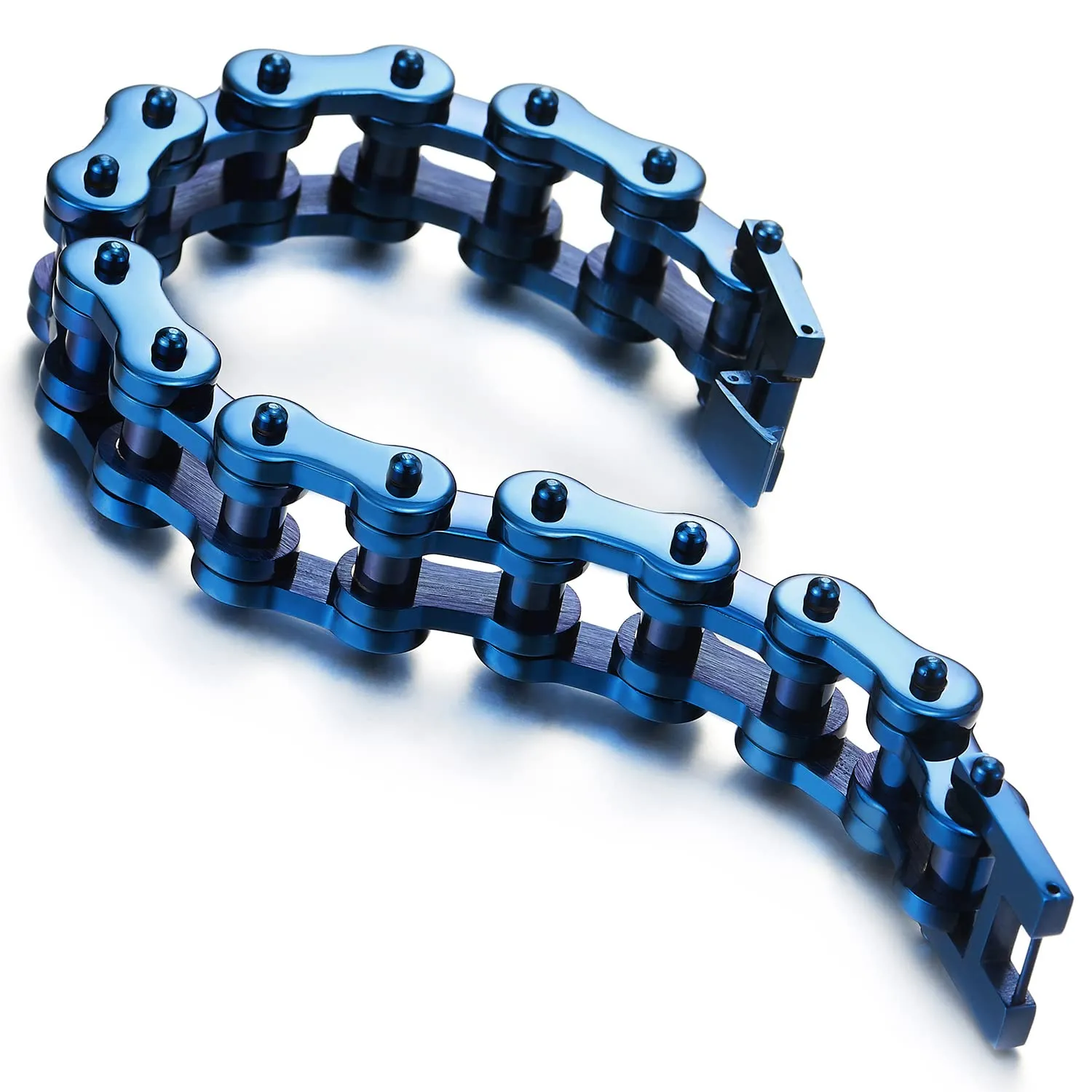 Exquisite Mens Blue Bike Chain Bracelet of Stainless Steel High Polished