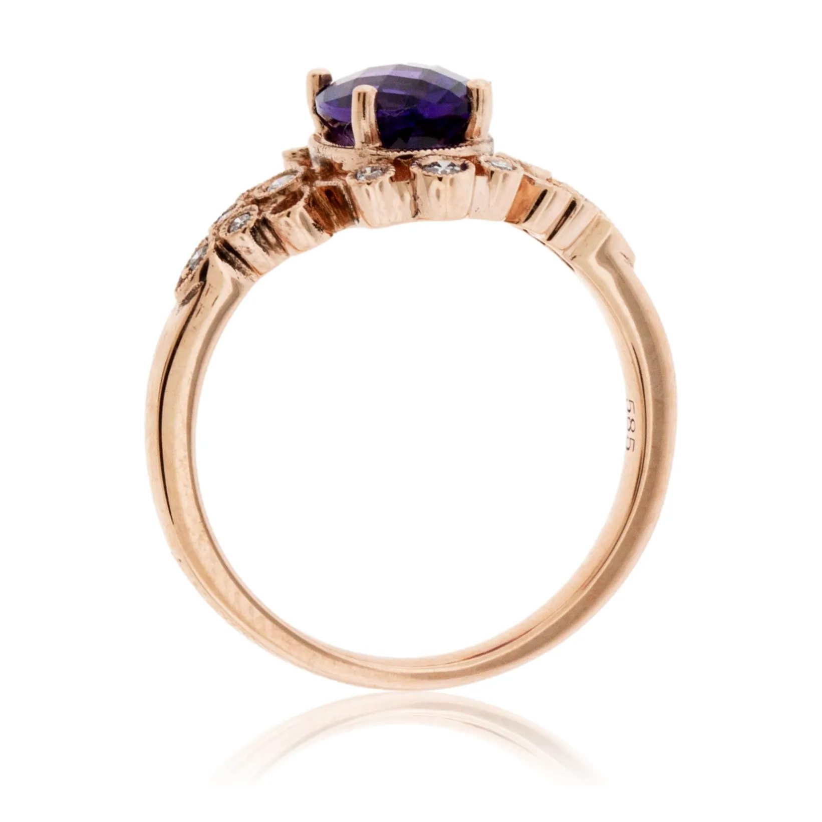 Fancy Oval Cut Amethyst and Diamond Vintage Inspired Halo Ring