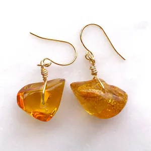 Genuine Natural Baltic Amber Earrings #01 -  Gold plated on Brass Handmade Jewelry - Great gift